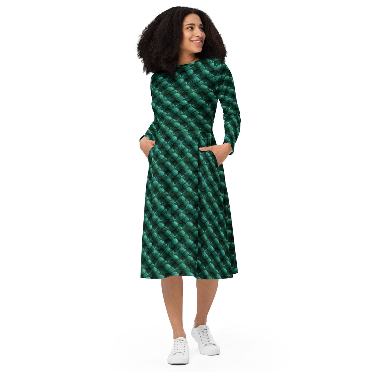 Emeralda the Great Forest Dragon long sleeve midi dress