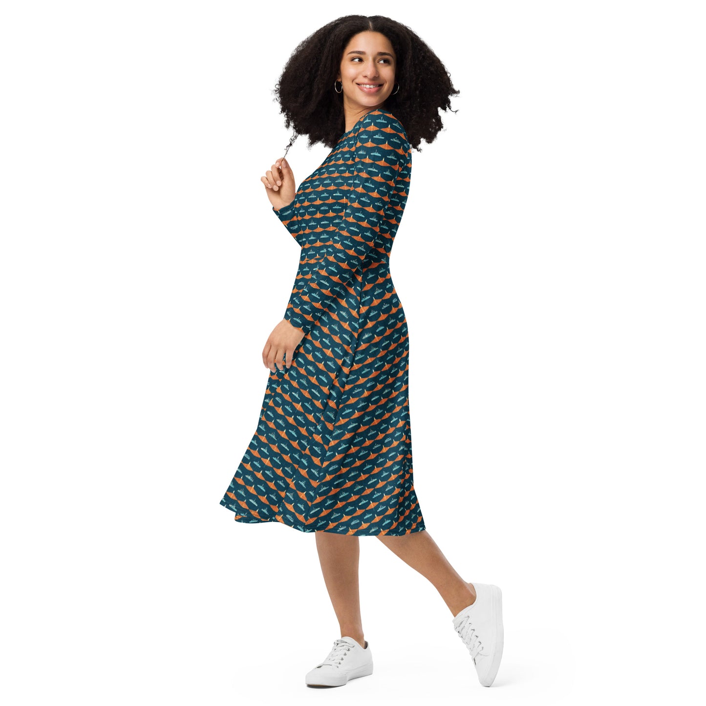 Mariners Melody long sleeve midi dress