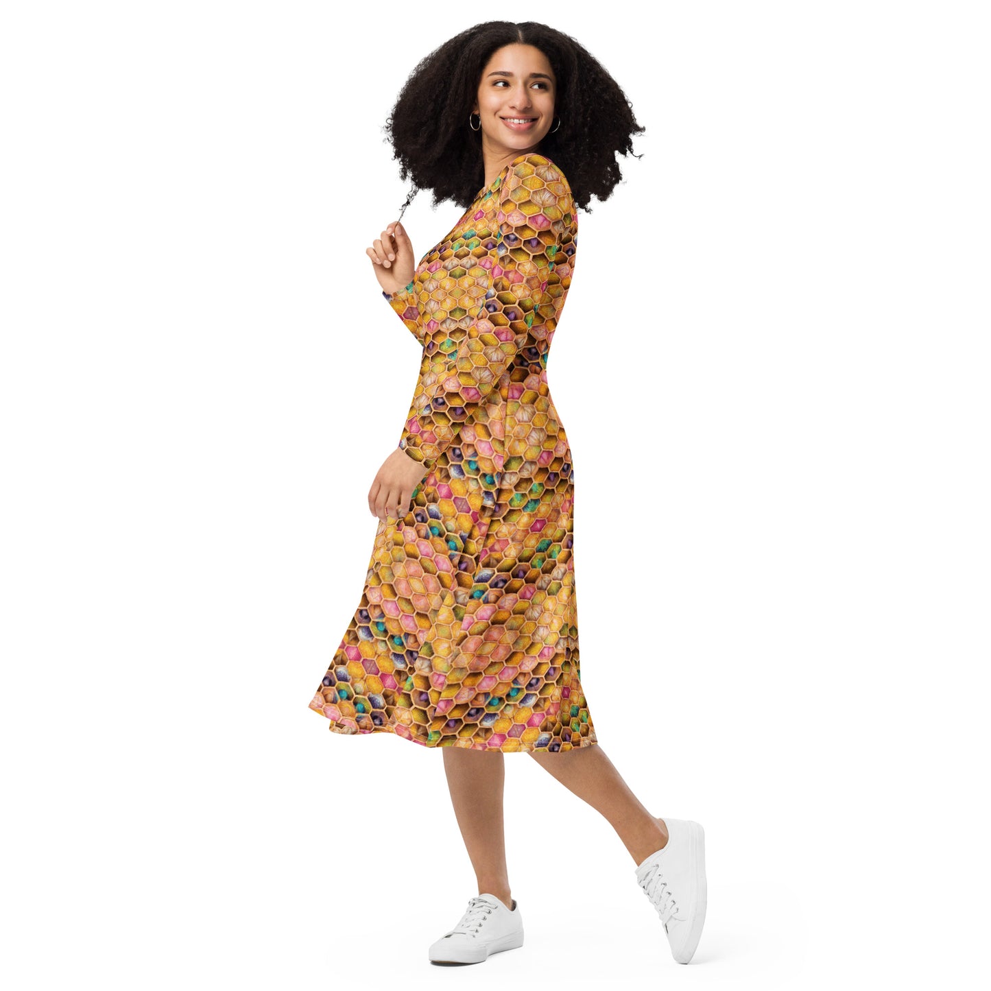 Rainbow Hive Radiance long sleeve midi dress