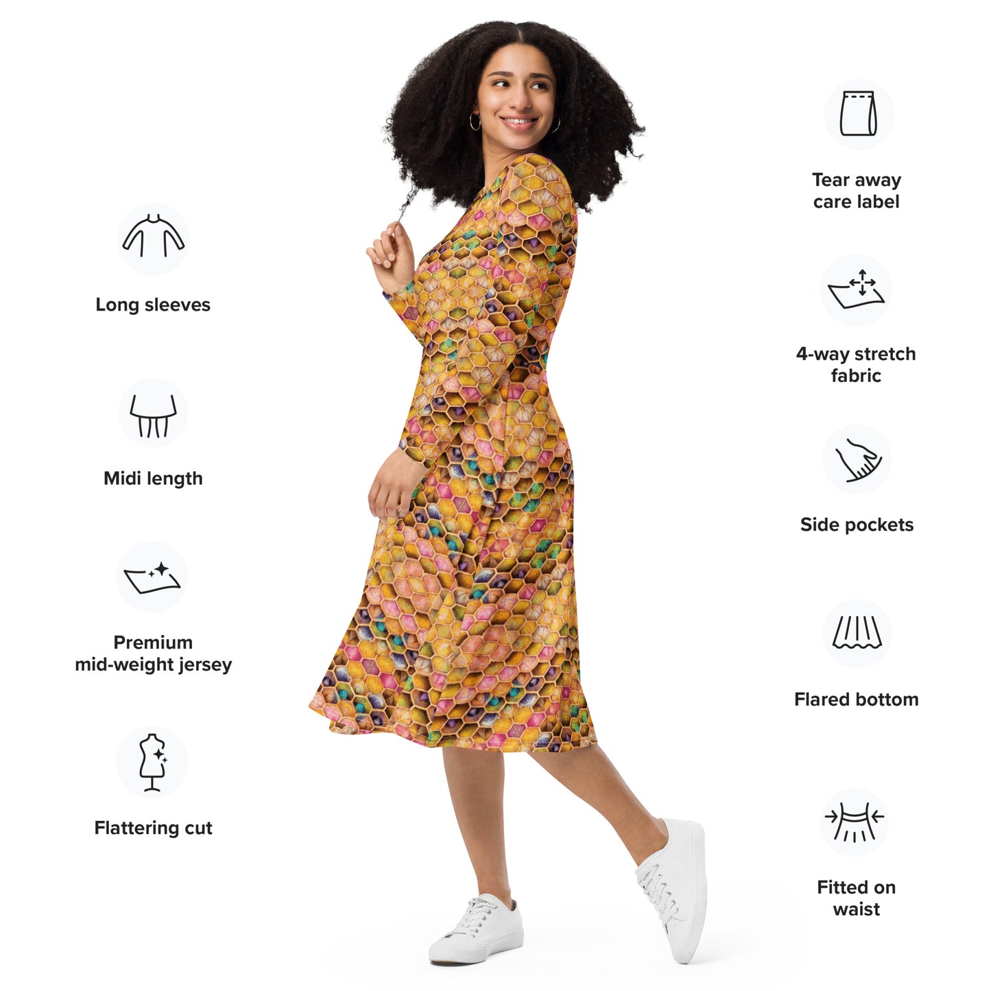 Rainbow Hive Radiance long sleeve midi dress