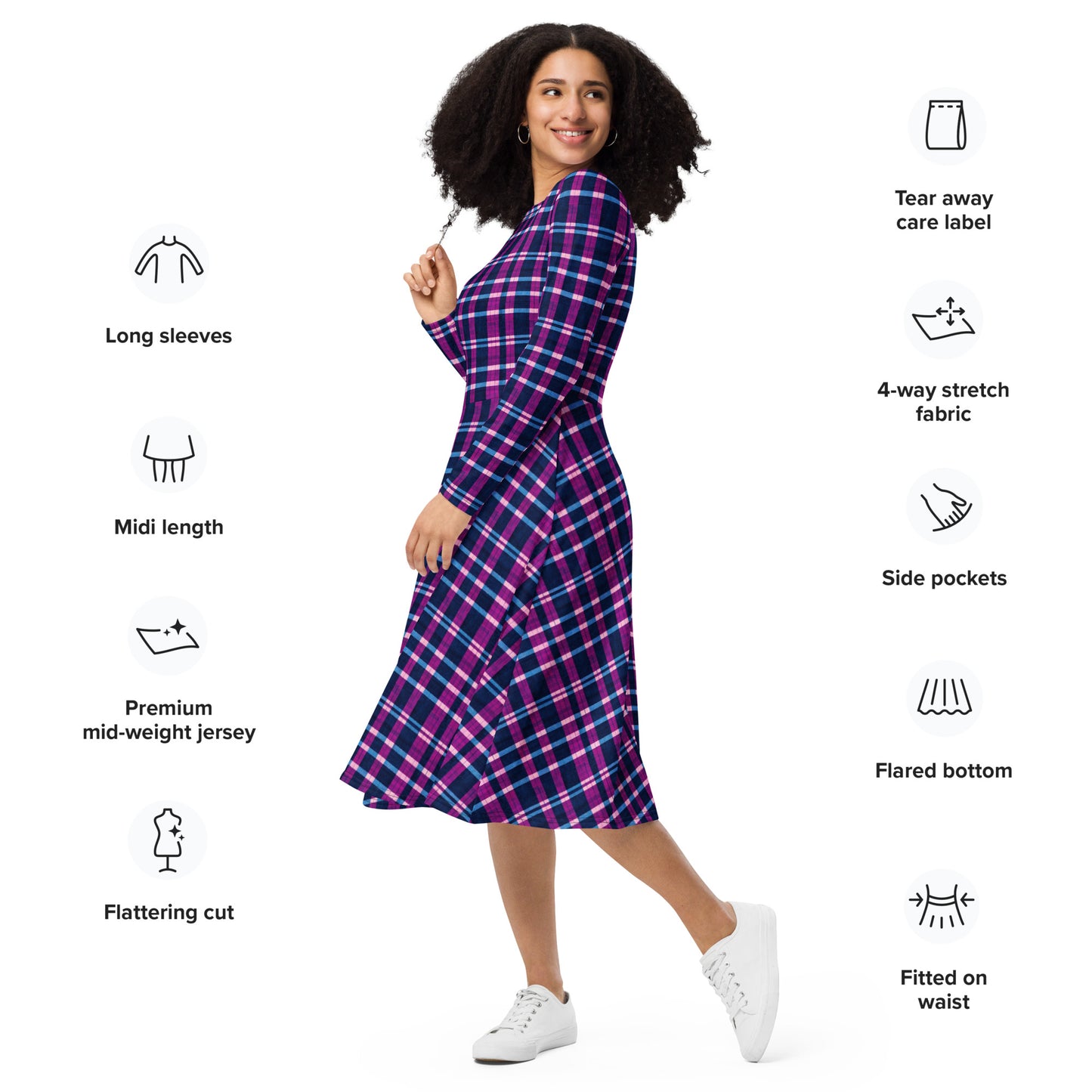 Royal Highlander Plaid long sleeve midi dress