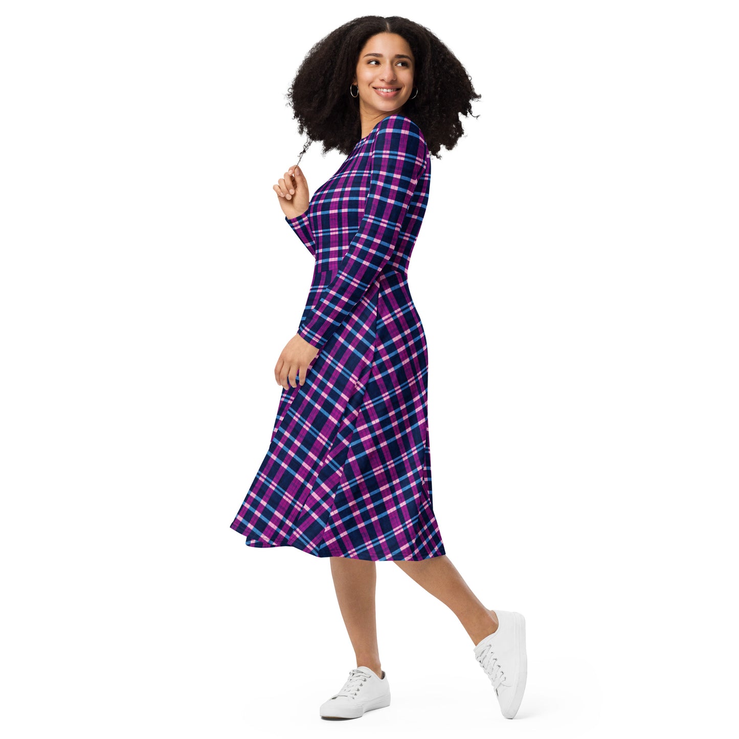 Royal Highlander Plaid long sleeve midi dress