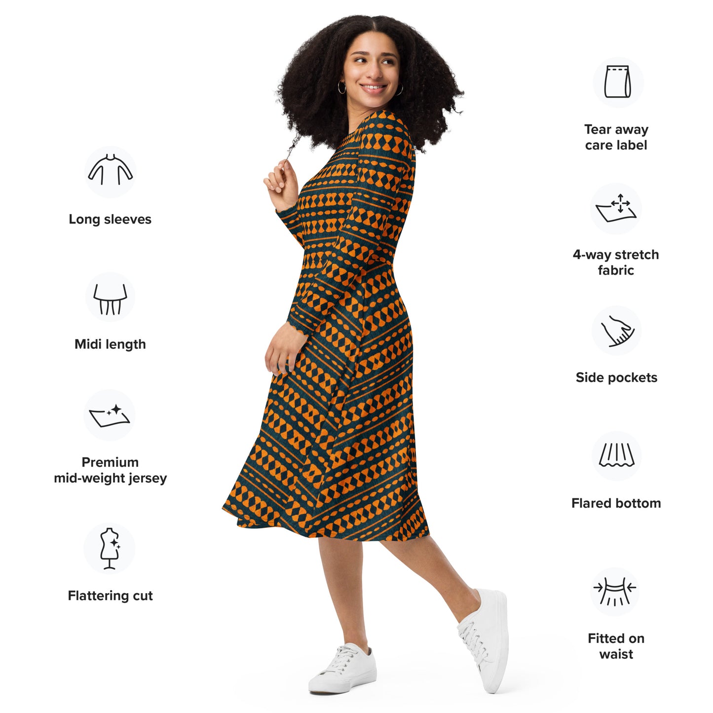 Safari Symphony long sleeve midi dress