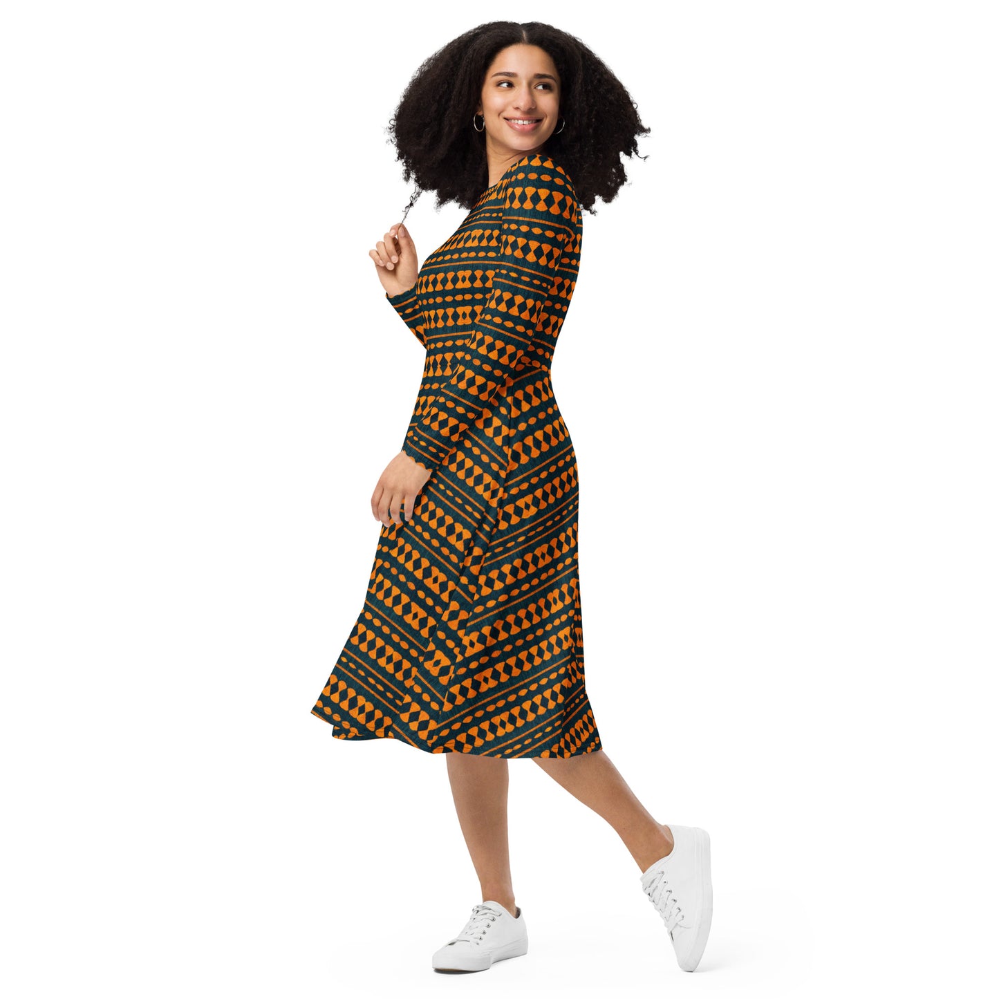 Safari Symphony long sleeve midi dress