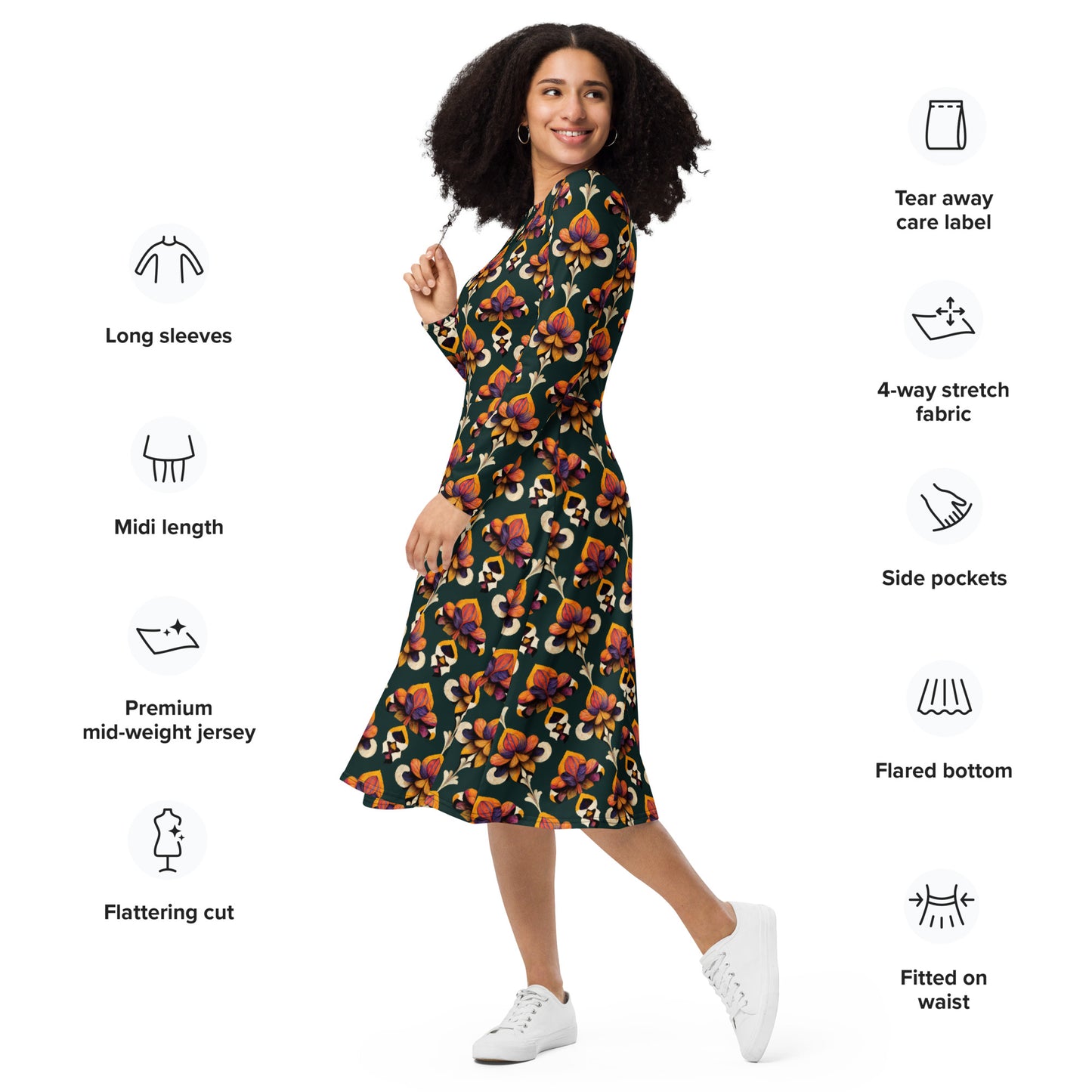 Taza’s Radiant Petals long sleeve midi dress