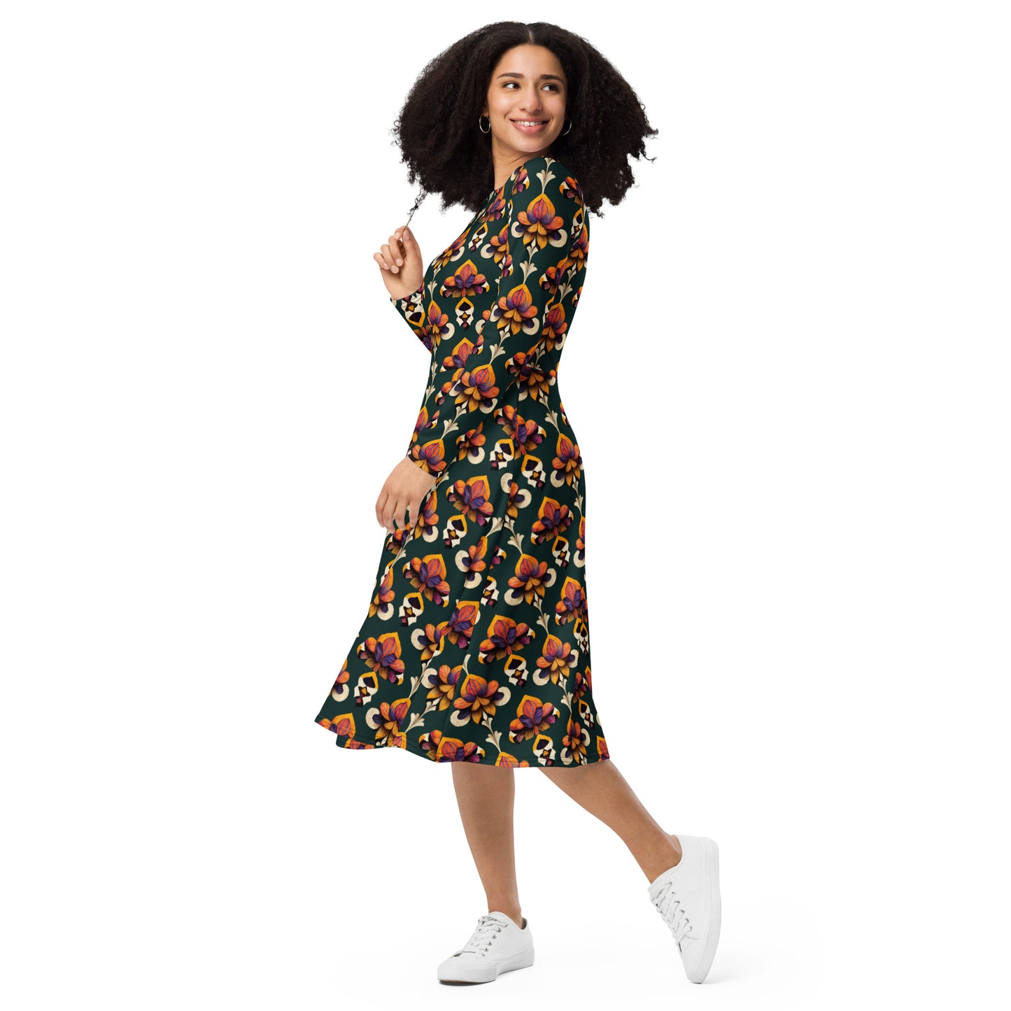 Taza’s Radiant Petals long sleeve midi dress