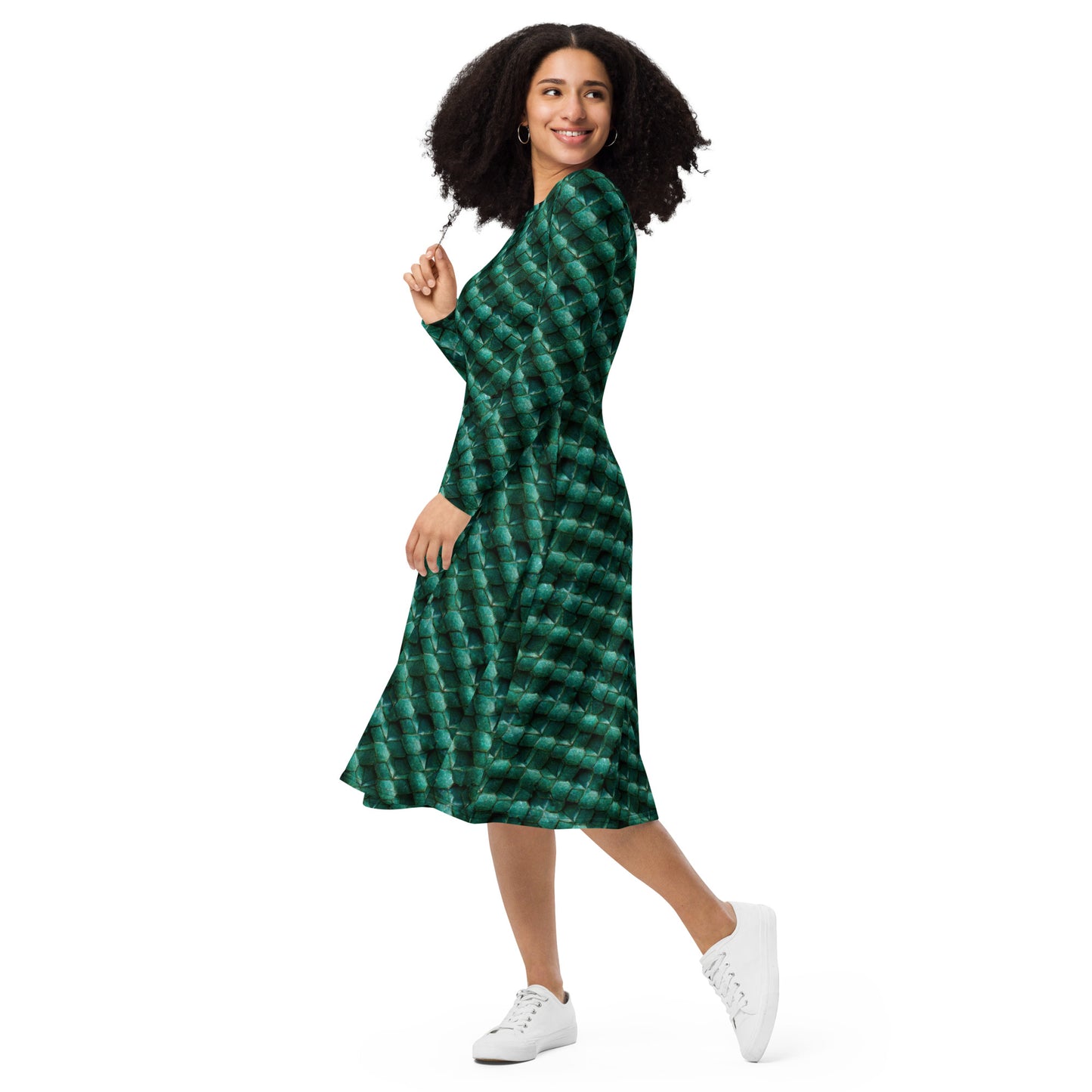 Emeralda the Great Forest Dragon long sleeve midi dress