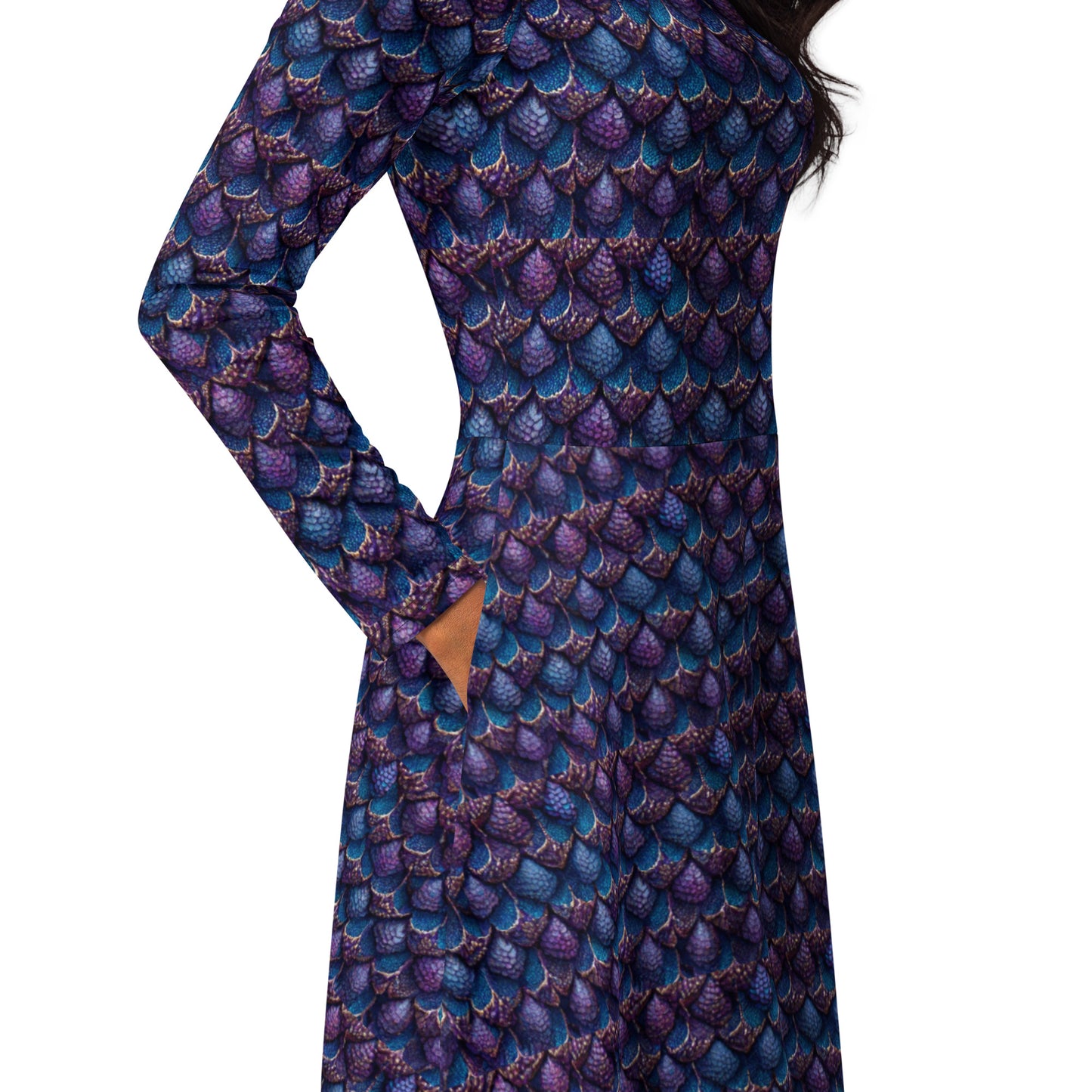 Luminosa, the Radiant Amethyst Drakon long sleeve midi dress