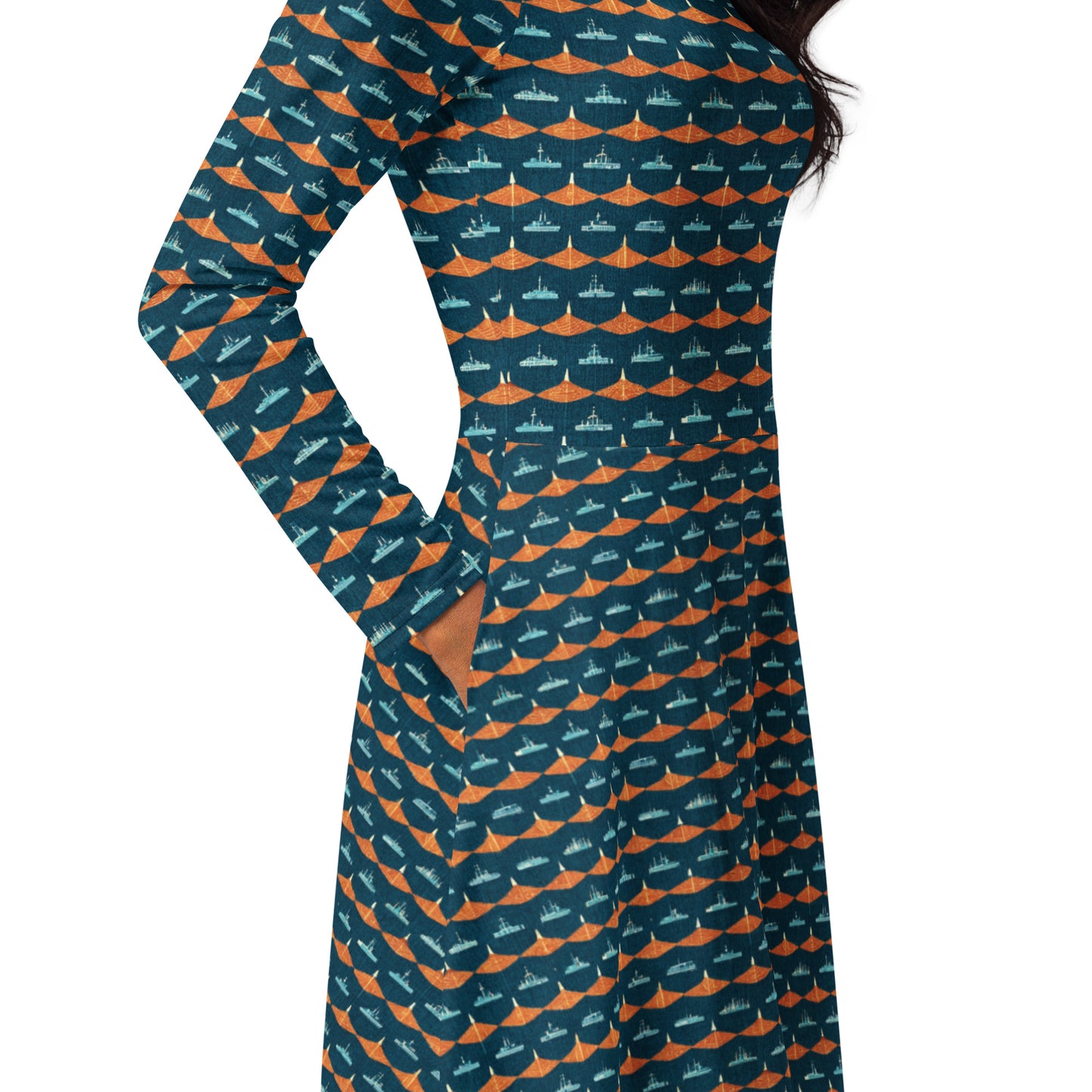 Mariners Melody long sleeve midi dress