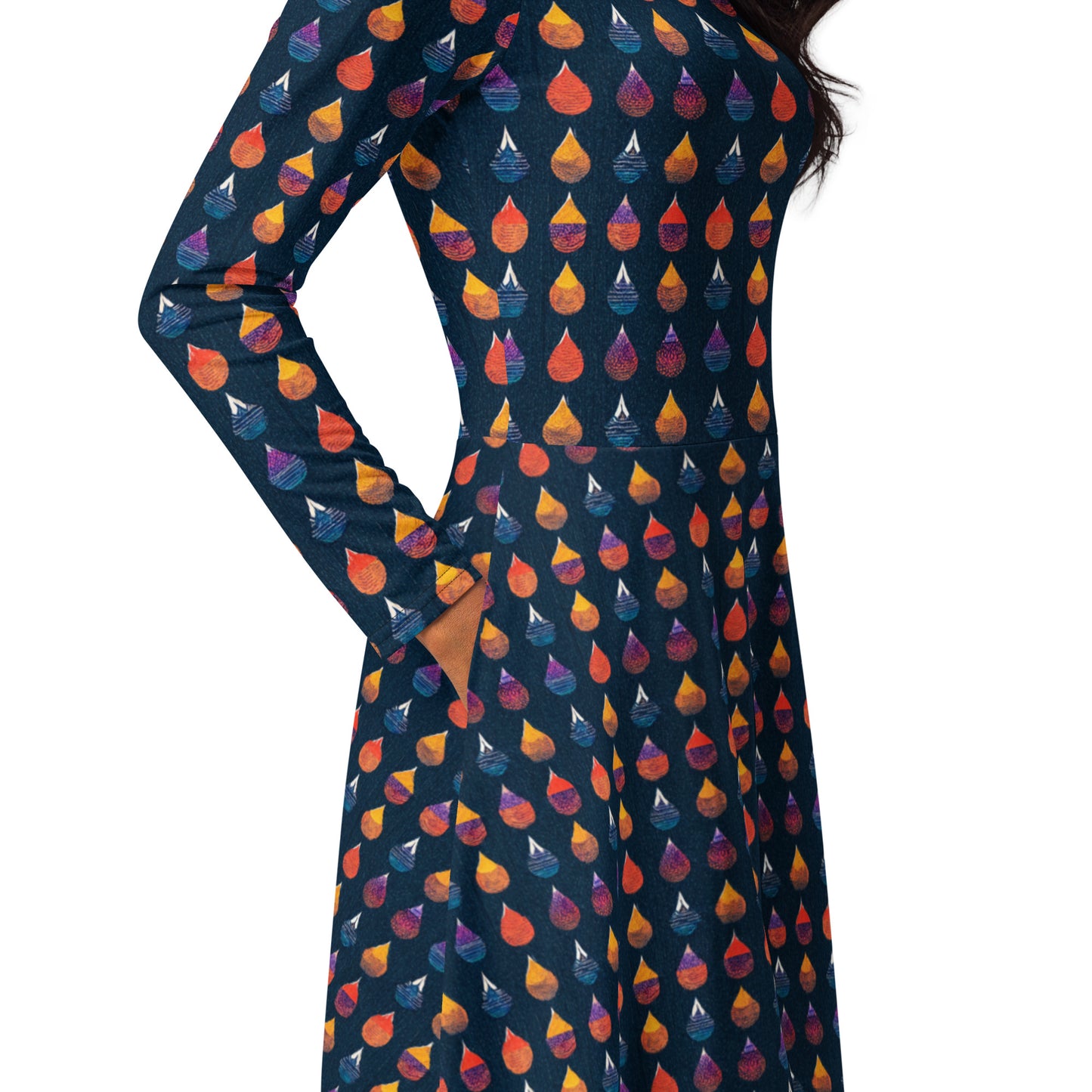 Prismatic Precipitation long sleeve midi dress