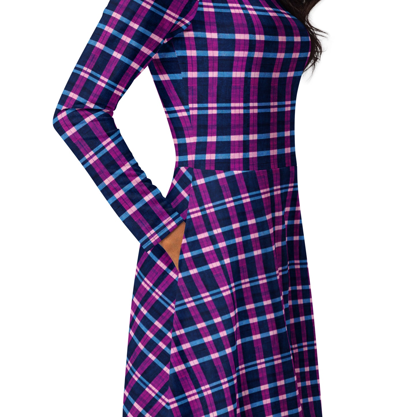 Royal Highlander Plaid long sleeve midi dress