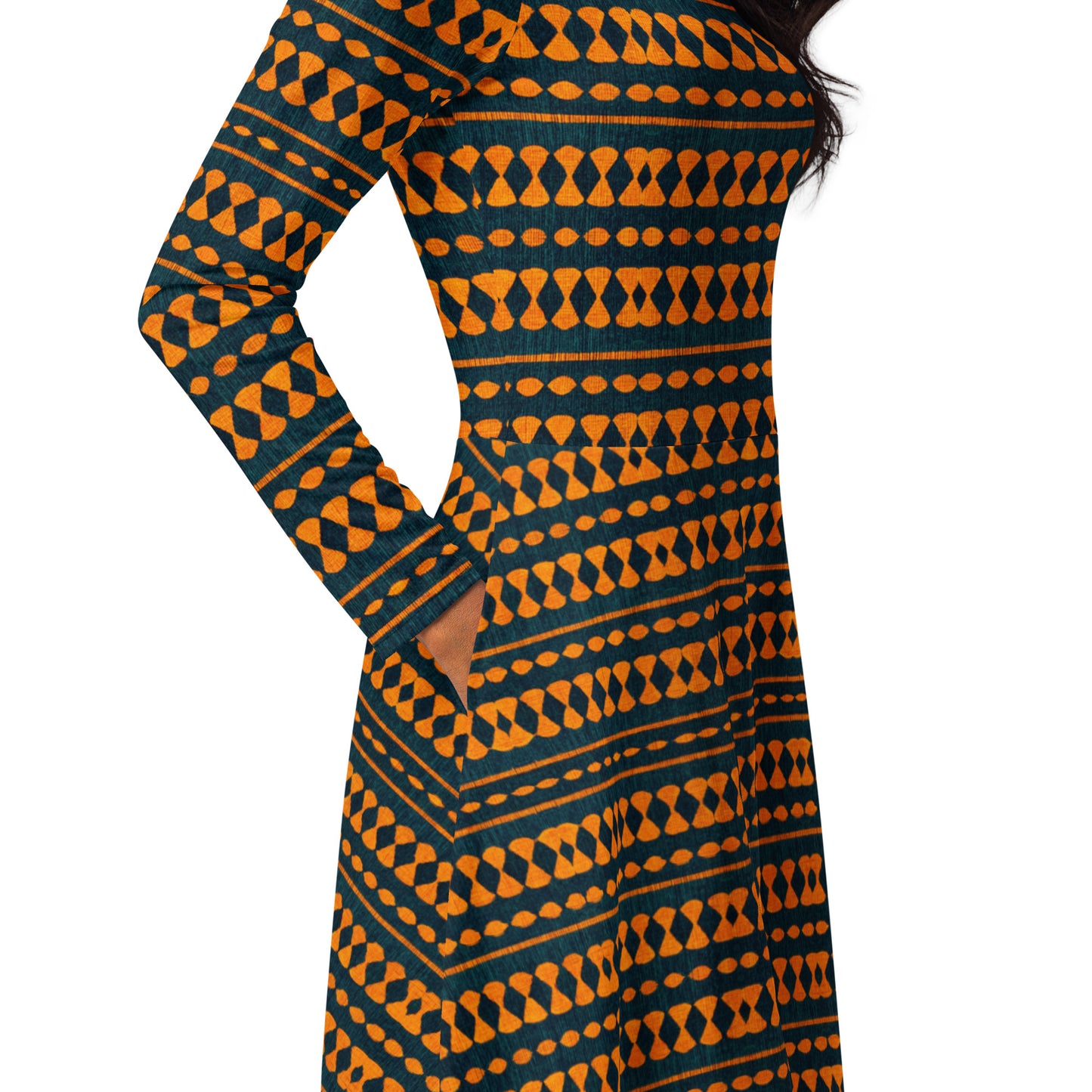 Safari Symphony long sleeve midi dress