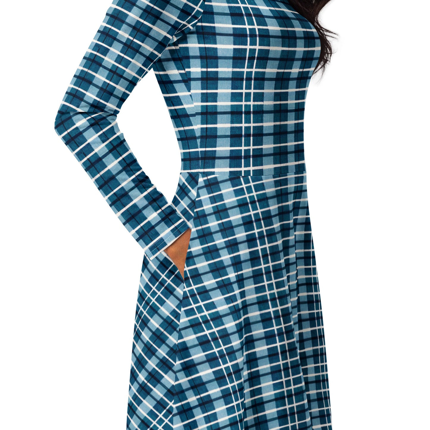 Scotsman’s Skyward Plaid long sleeve midi dress