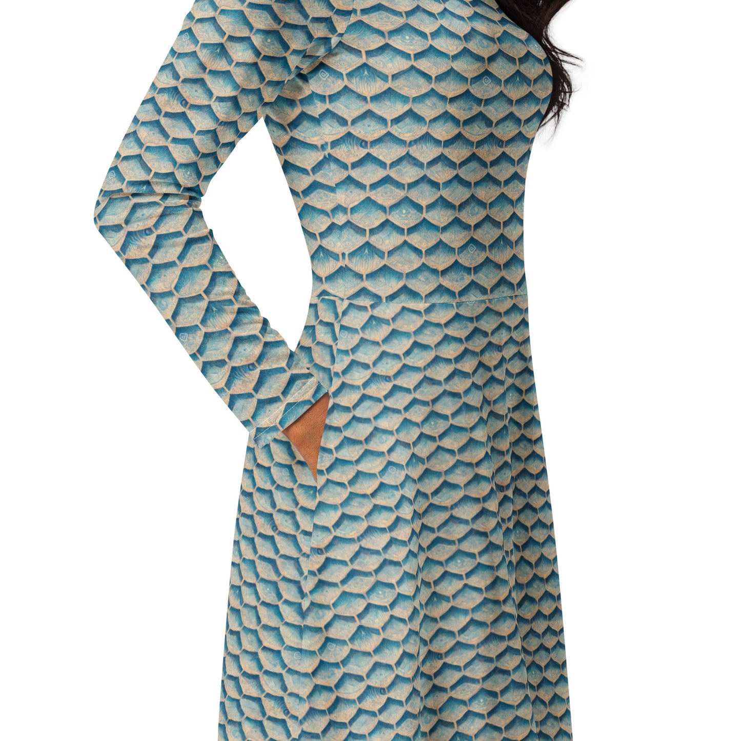 Seafoam Scales long sleeve midi dress