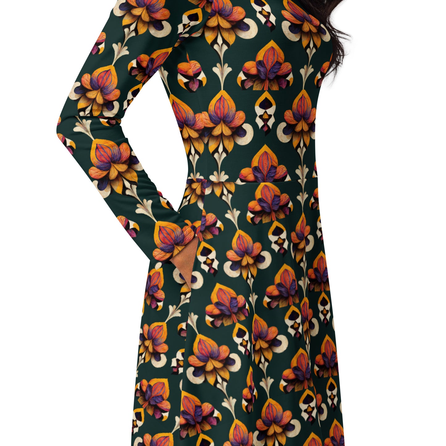 Taza’s Radiant Petals long sleeve midi dress