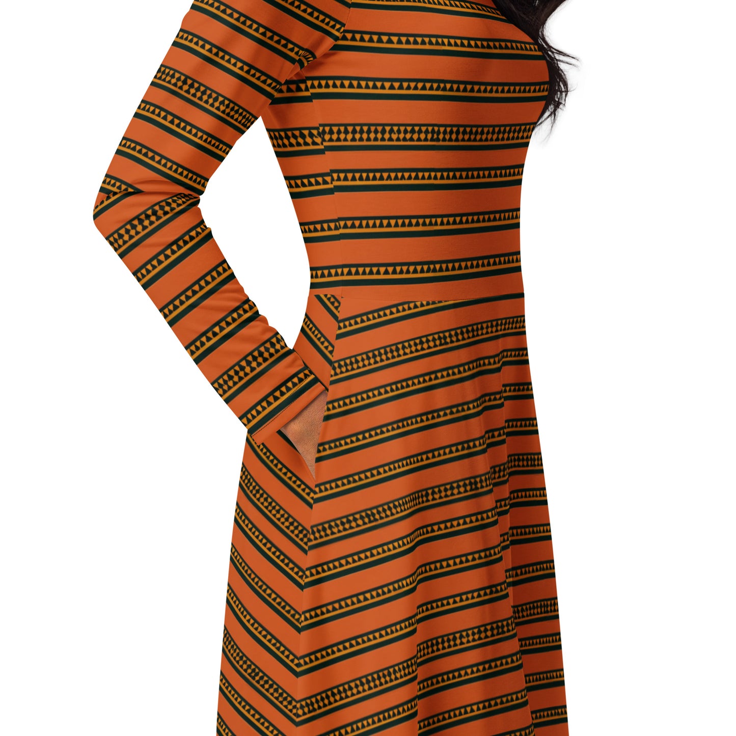 Timbuktu Tangerine Tapestry long sleeve midi dress