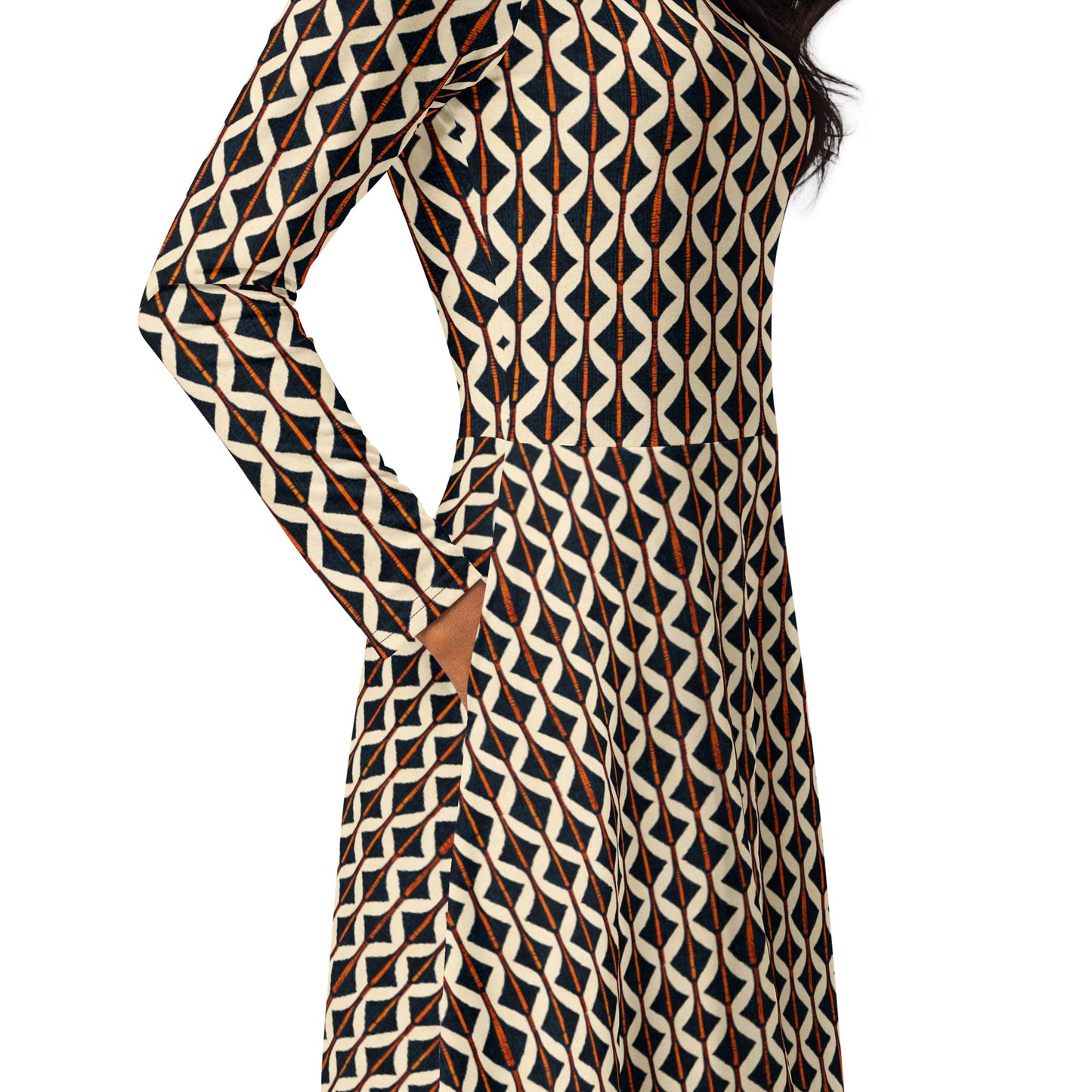 Tribal Tones In Harmony long sleeve midi dress