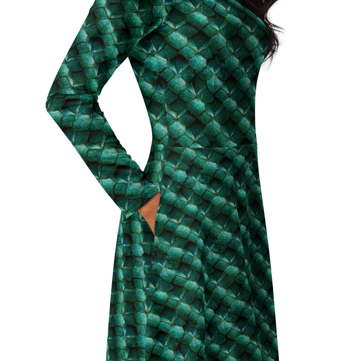 Emeralda the Great Forest Dragon long sleeve midi dress