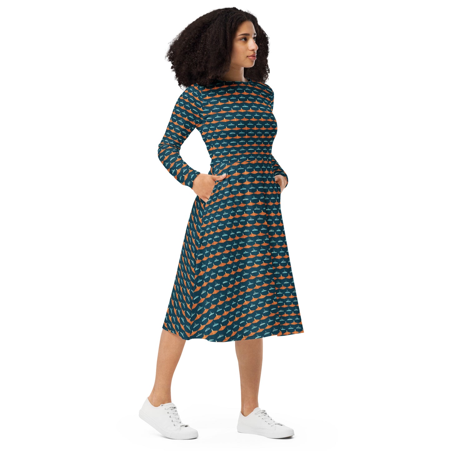 Mariners Melody long sleeve midi dress