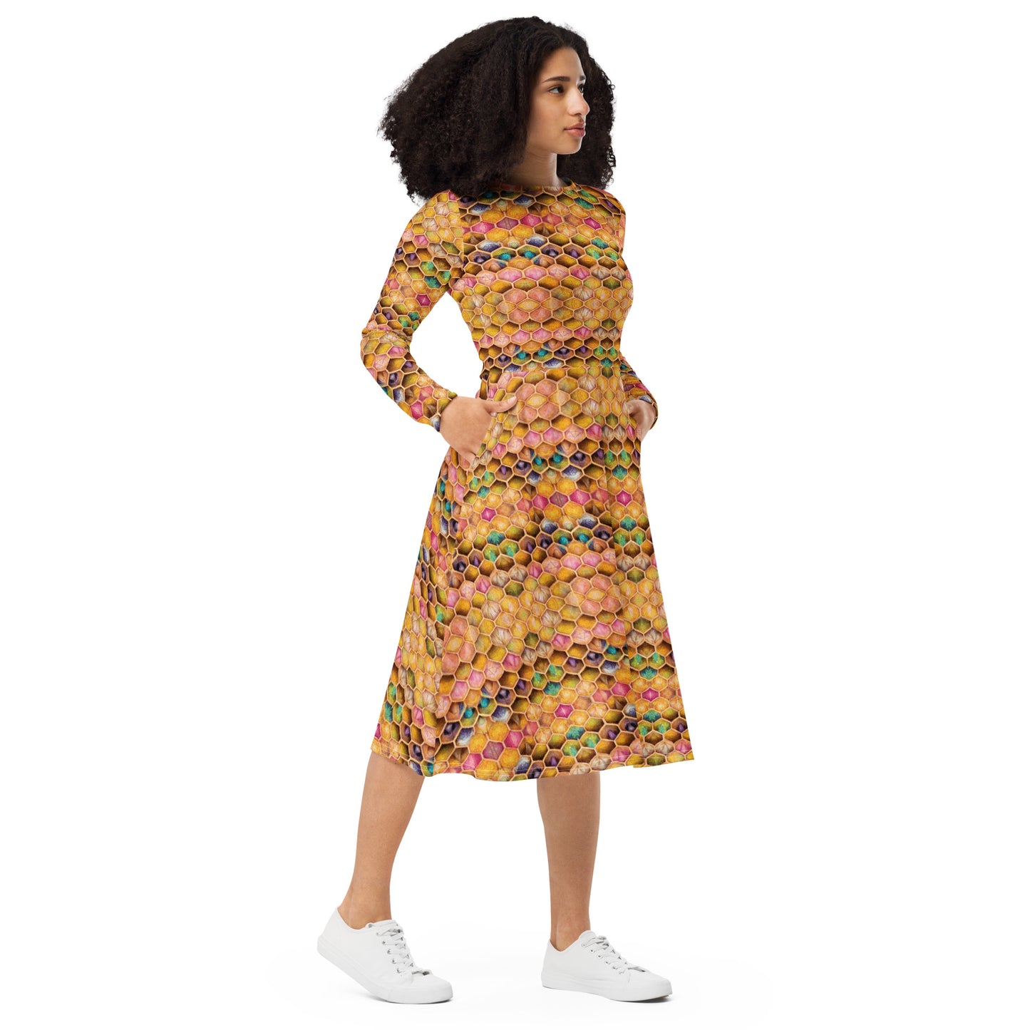 Rainbow Hive Radiance long sleeve midi dress