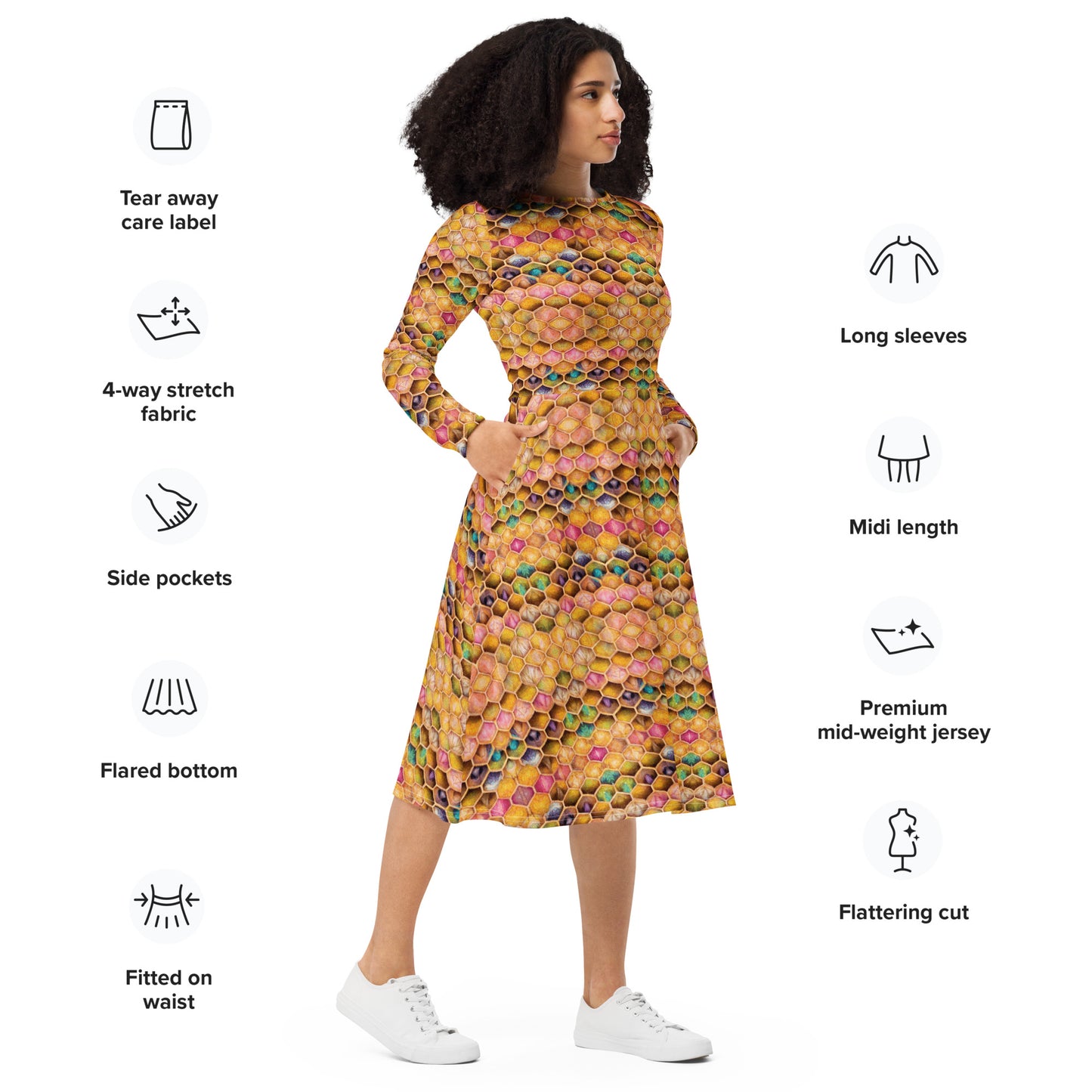 Rainbow Hive Radiance long sleeve midi dress