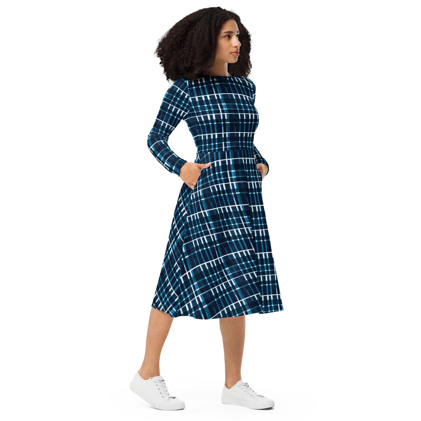 Royal Blue Scottish Heritage long sleeve midi dress