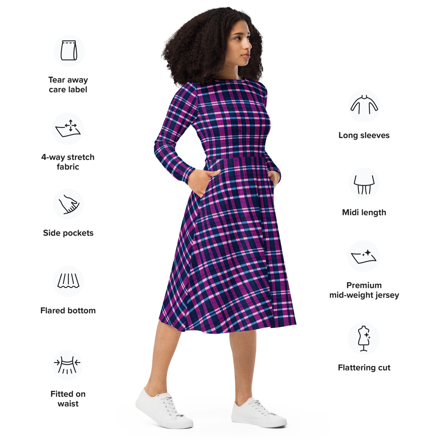 Royal Highlander Plaid long sleeve midi dress