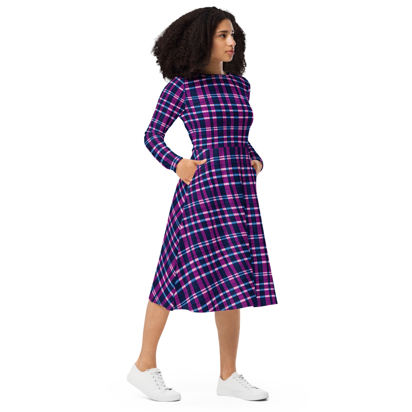 Royal Highlander Plaid long sleeve midi dress