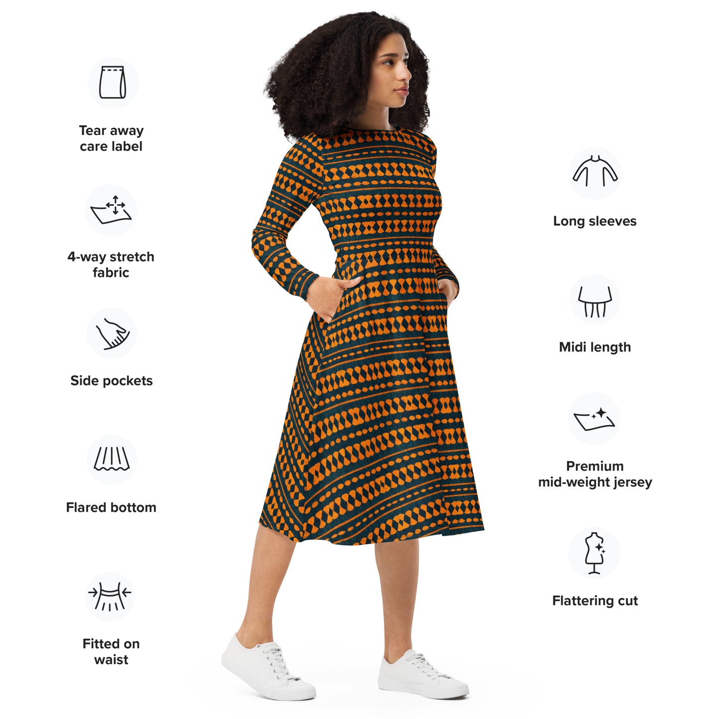 Safari Symphony long sleeve midi dress