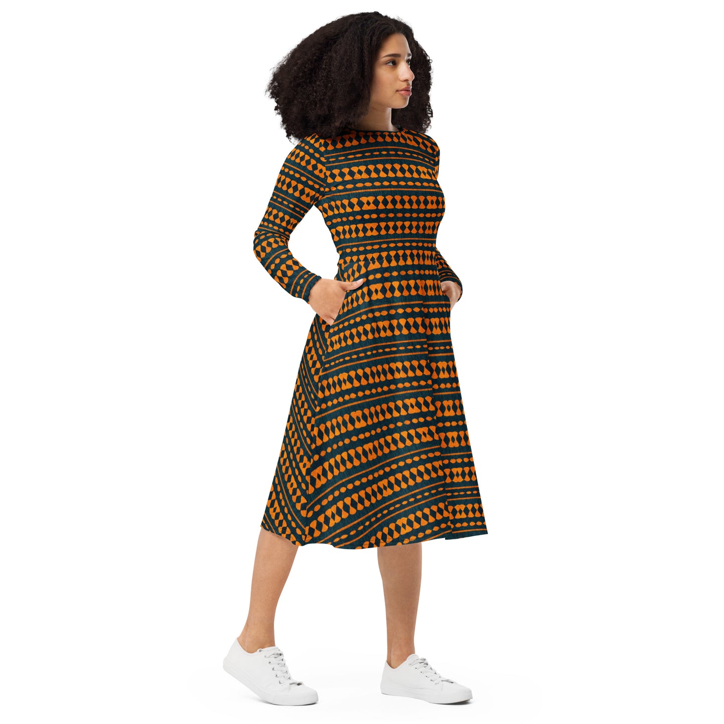 Safari Symphony long sleeve midi dress