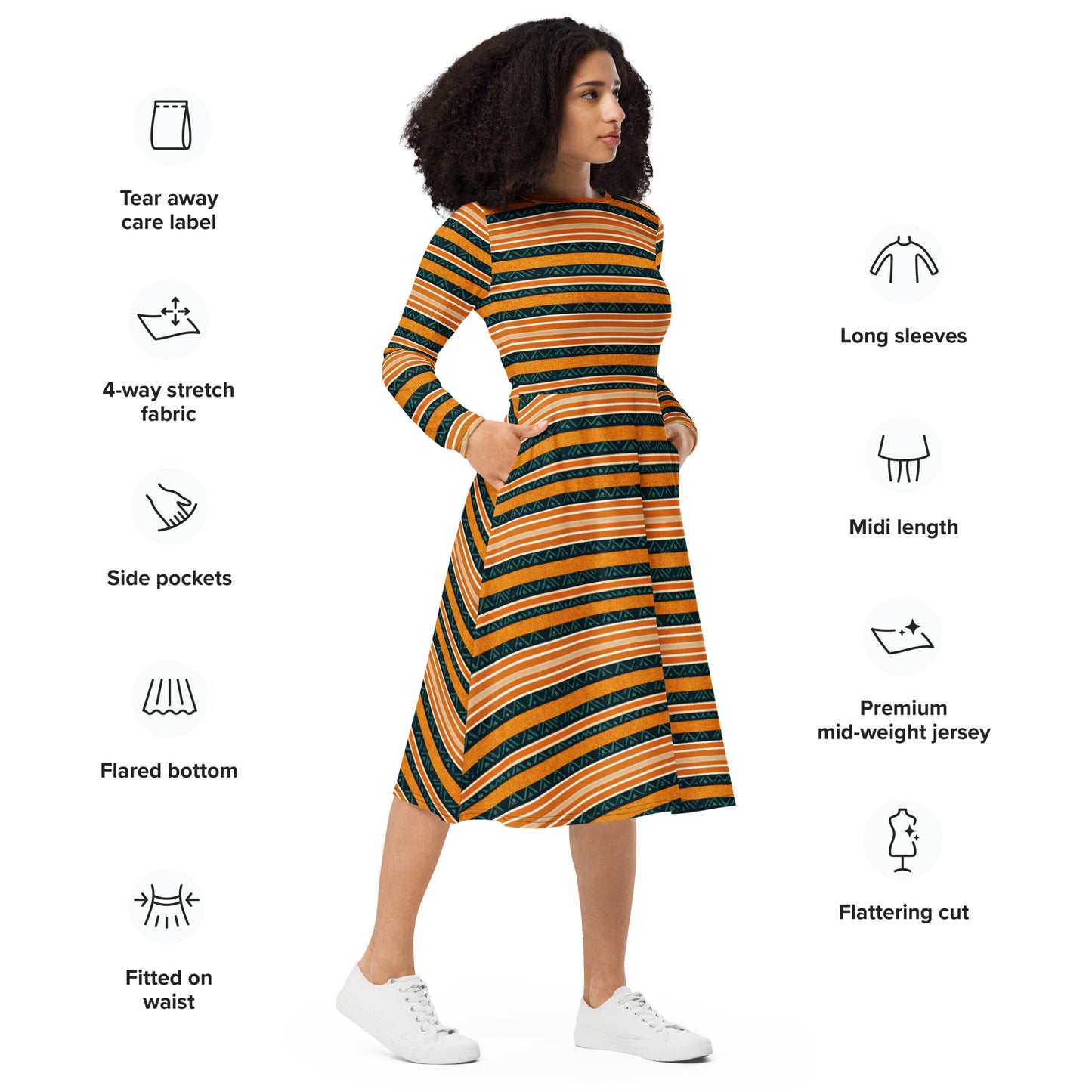 Serengeti Symphony long sleeve midi dress