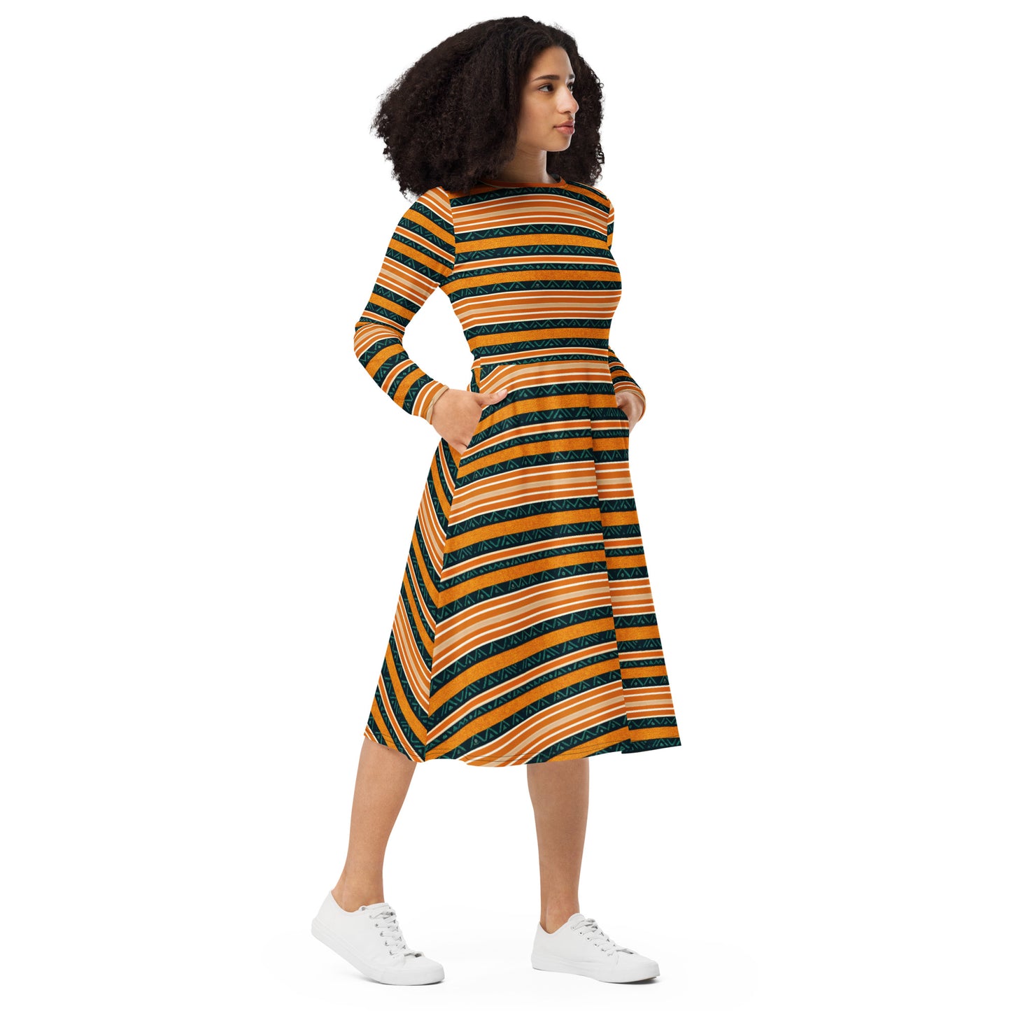 Serengeti Symphony long sleeve midi dress