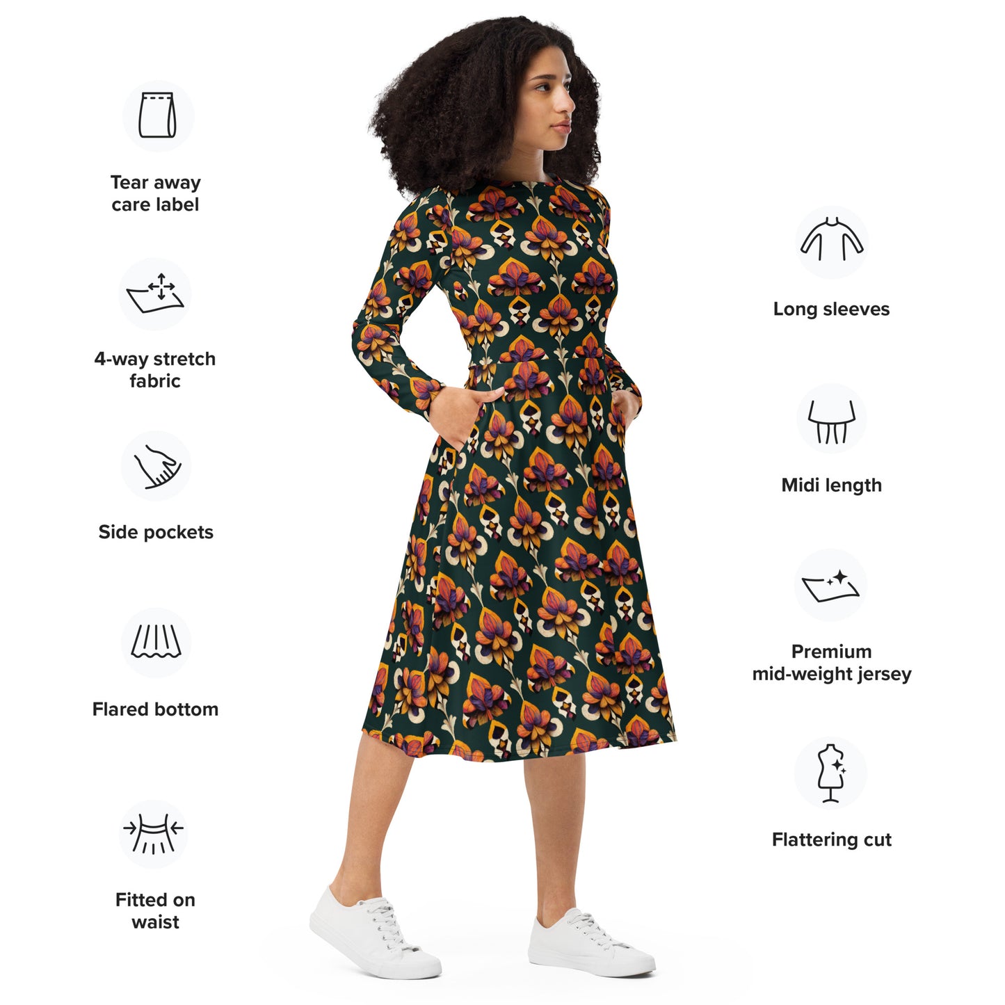 Taza’s Radiant Petals long sleeve midi dress