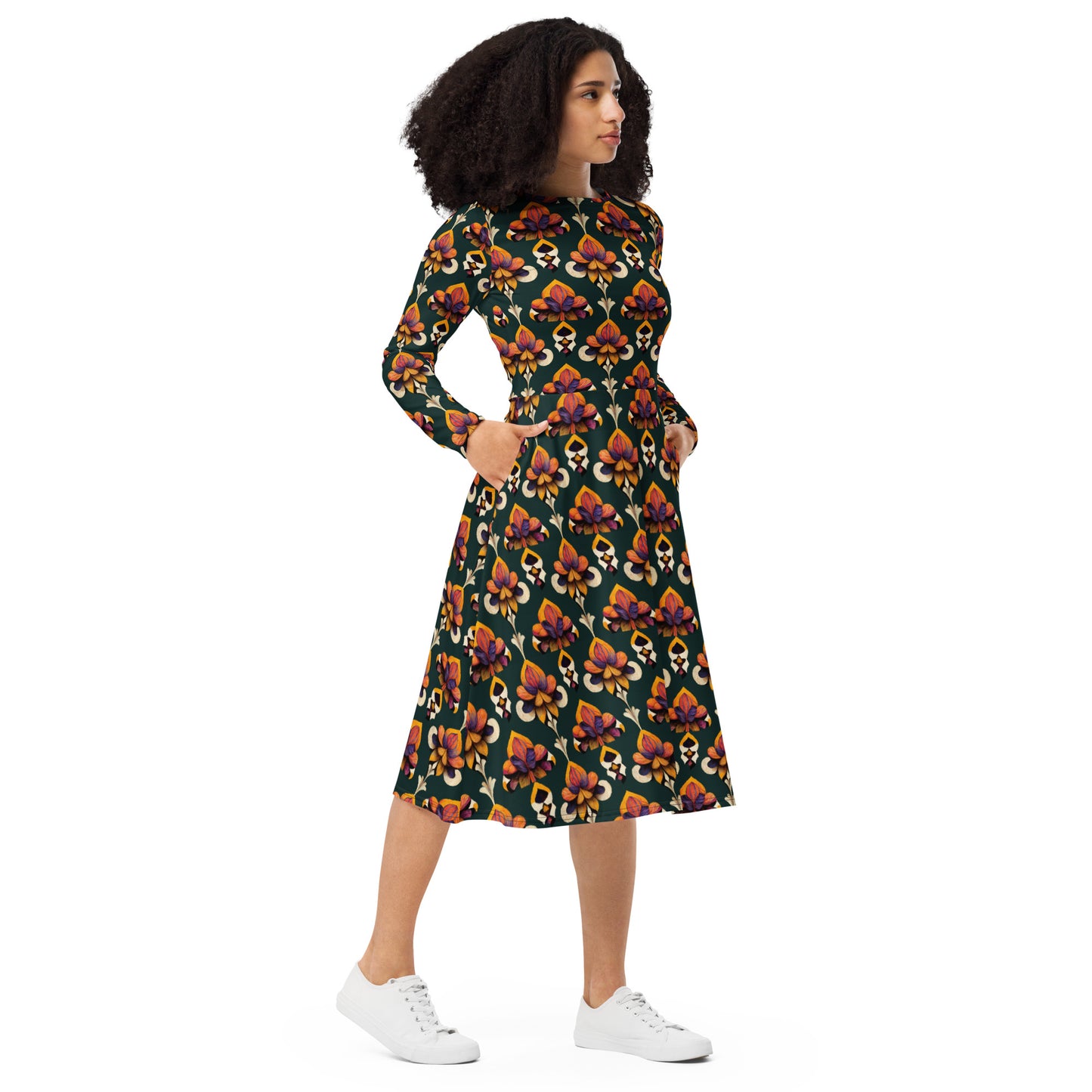 Taza’s Radiant Petals long sleeve midi dress