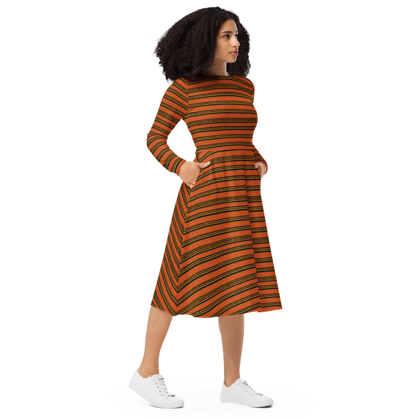 Timbuktu Tangerine Tapestry long sleeve midi dress