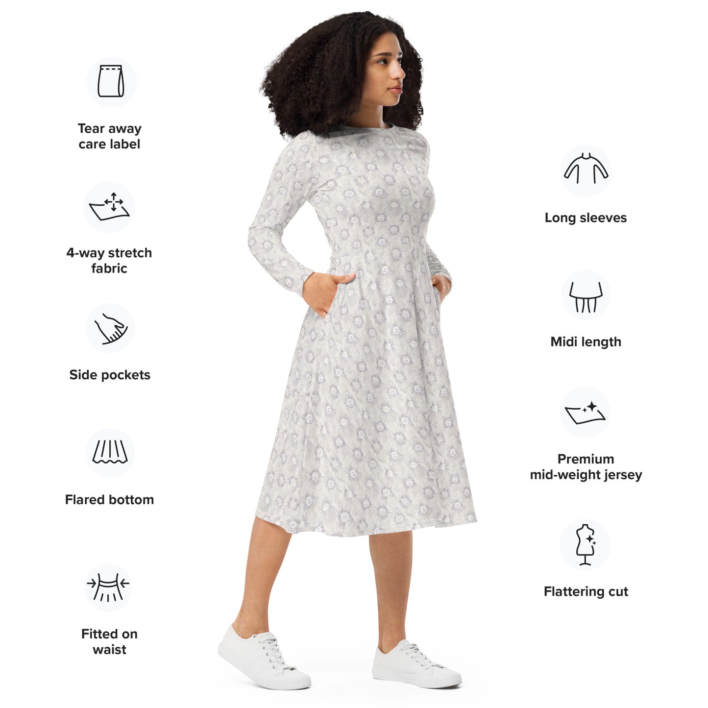 Winter Sun long sleeve midi dress