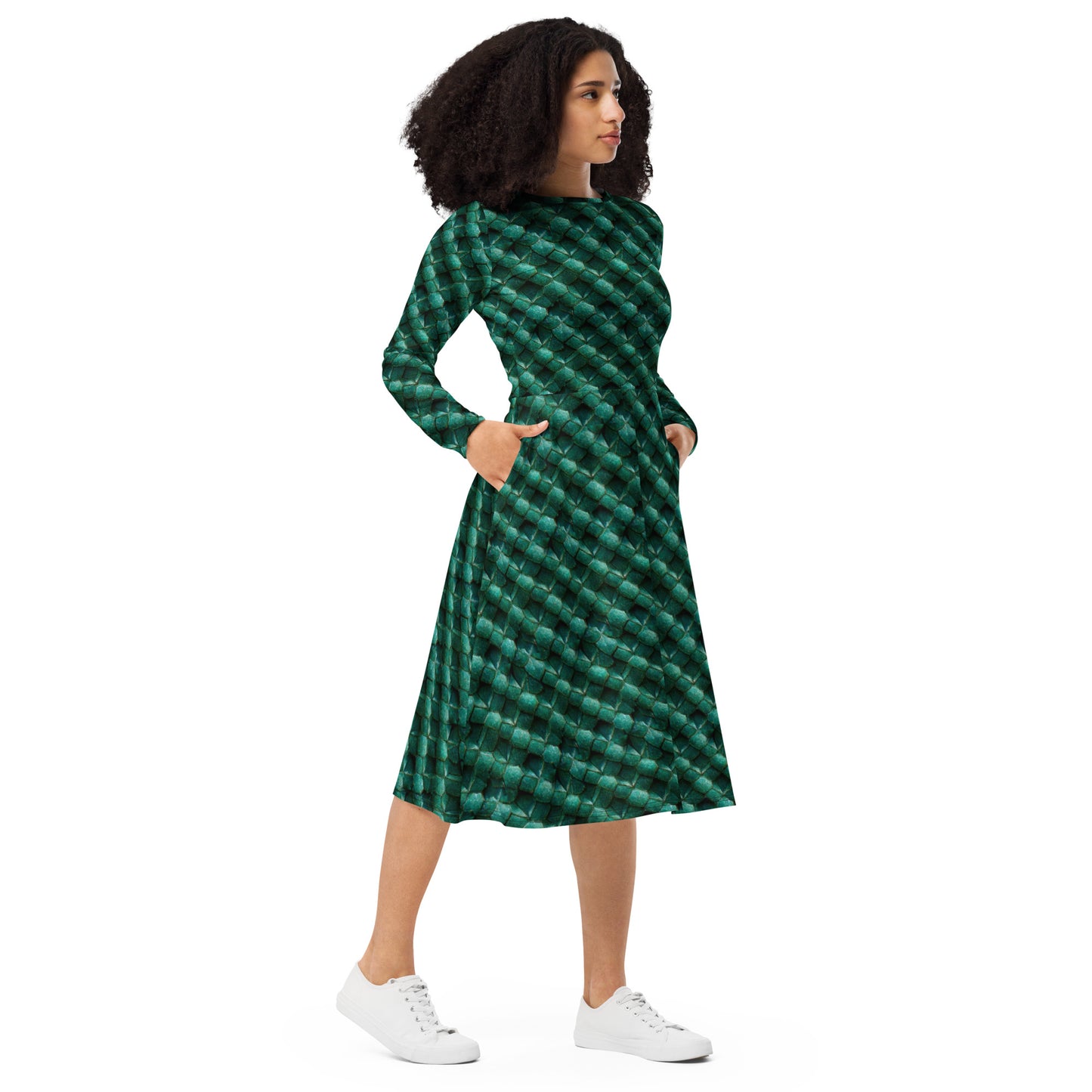 Emeralda the Great Forest Dragon long sleeve midi dress