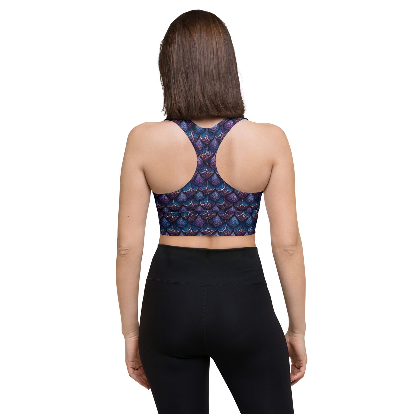 Luminosa, the Radiant Amethyst Drakon Longline sports bra