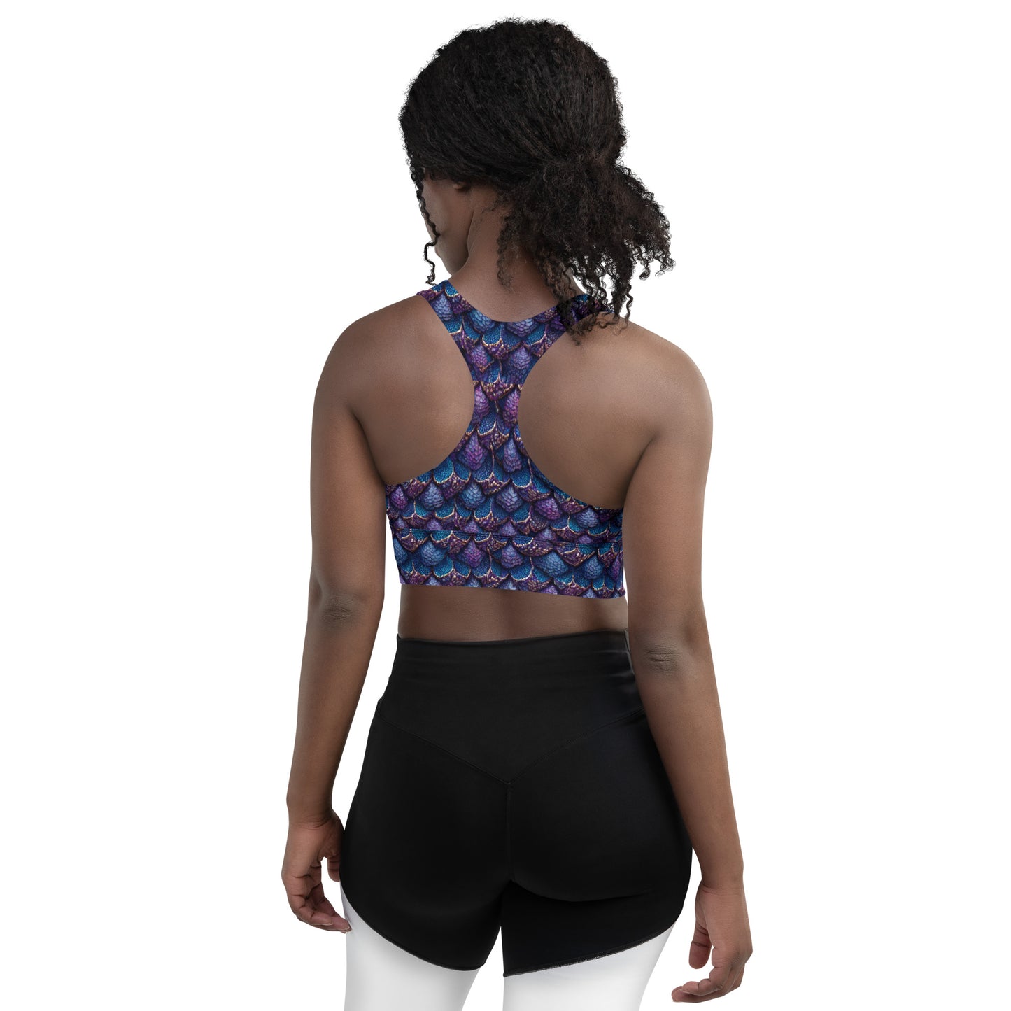 Luminosa, the Radiant Amethyst Drakon Longline sports bra