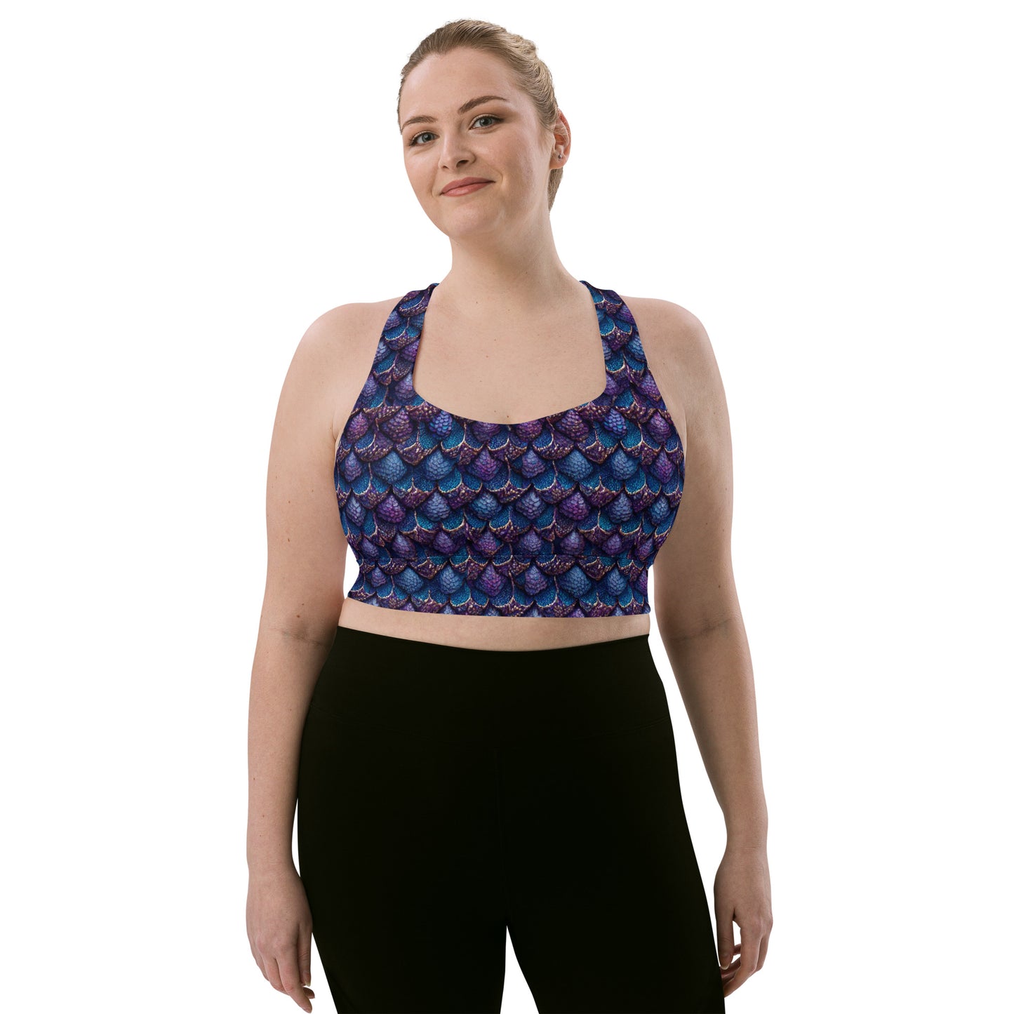 Luminosa, the Radiant Amethyst Drakon Longline sports bra