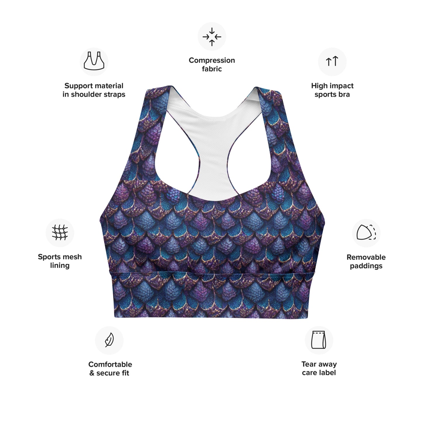 Luminosa, the Radiant Amethyst Drakon Longline sports bra