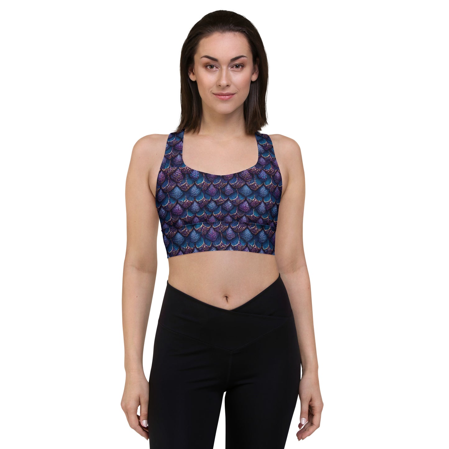 Luminosa, the Radiant Amethyst Drakon Longline sports bra