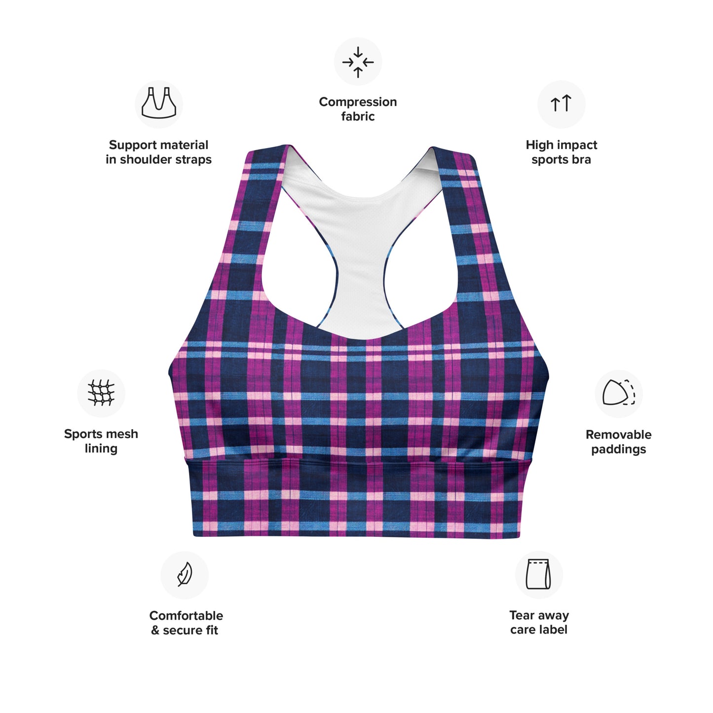 Royal Highlander Plaid Longline sports bra