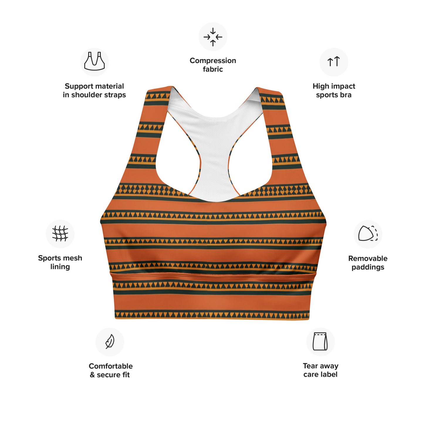 Timbuktu Tangerine Tapestry Longline sports bra