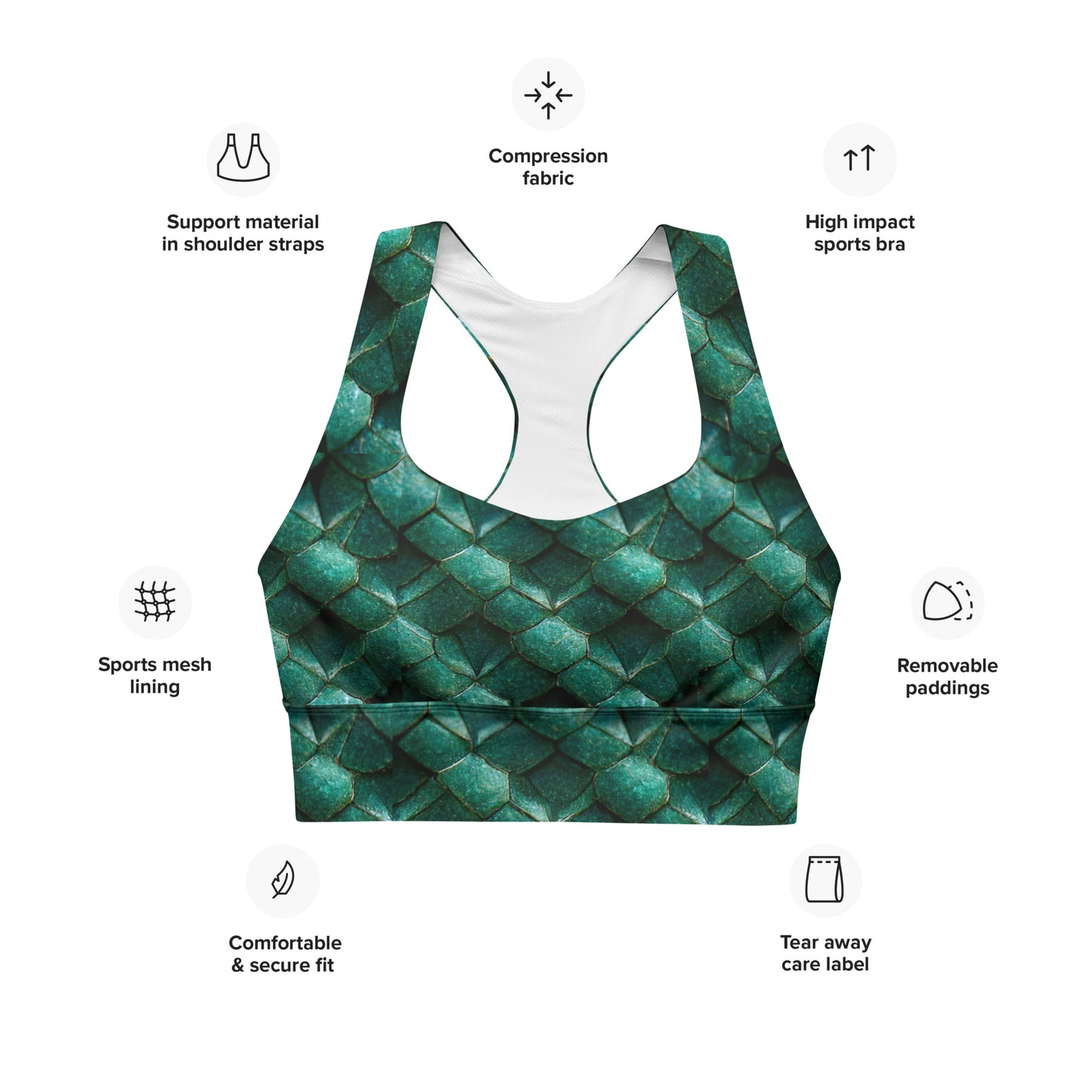 Emeralda the Great Forest Dragon Longline sports bra