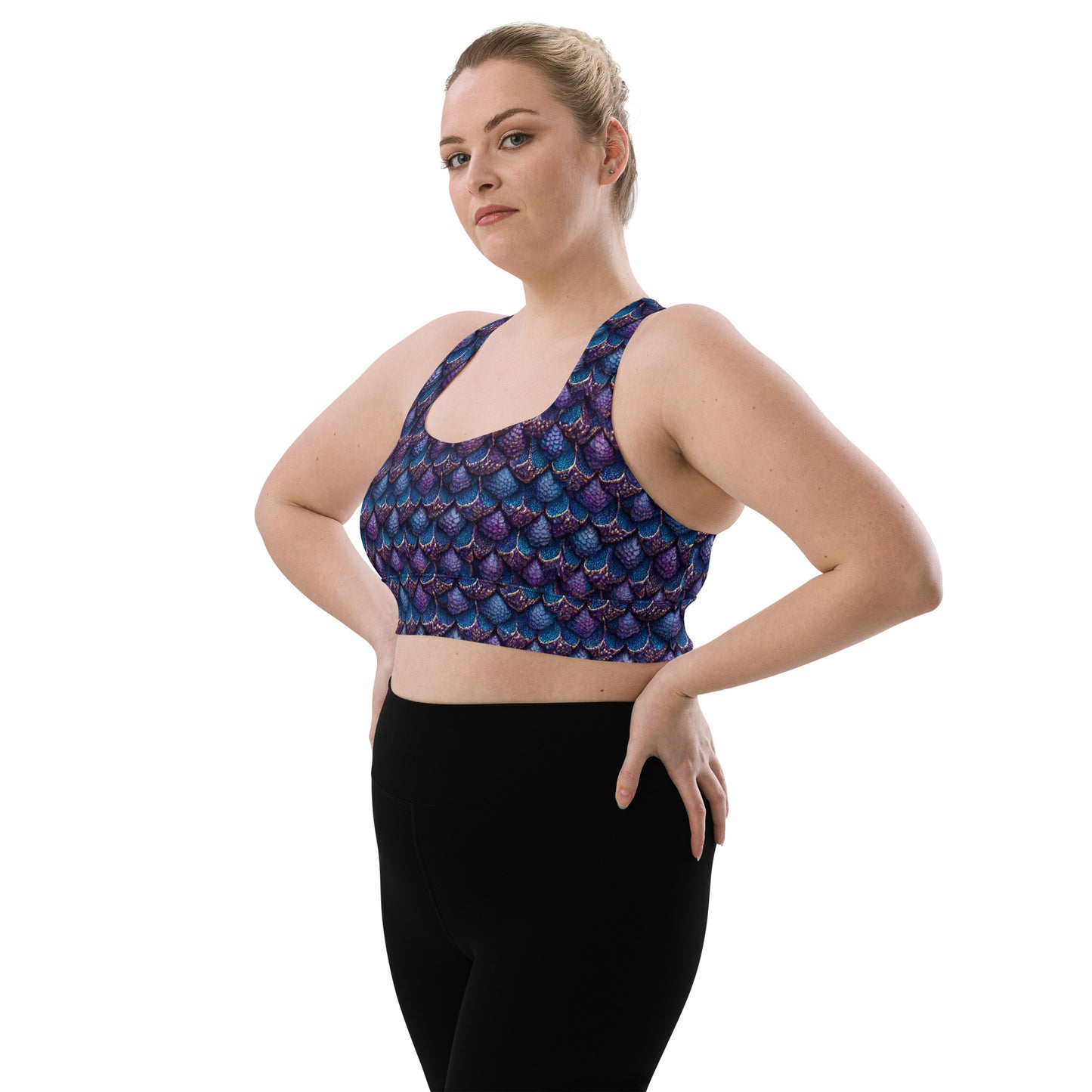 Luminosa, the Radiant Amethyst Drakon Longline sports bra