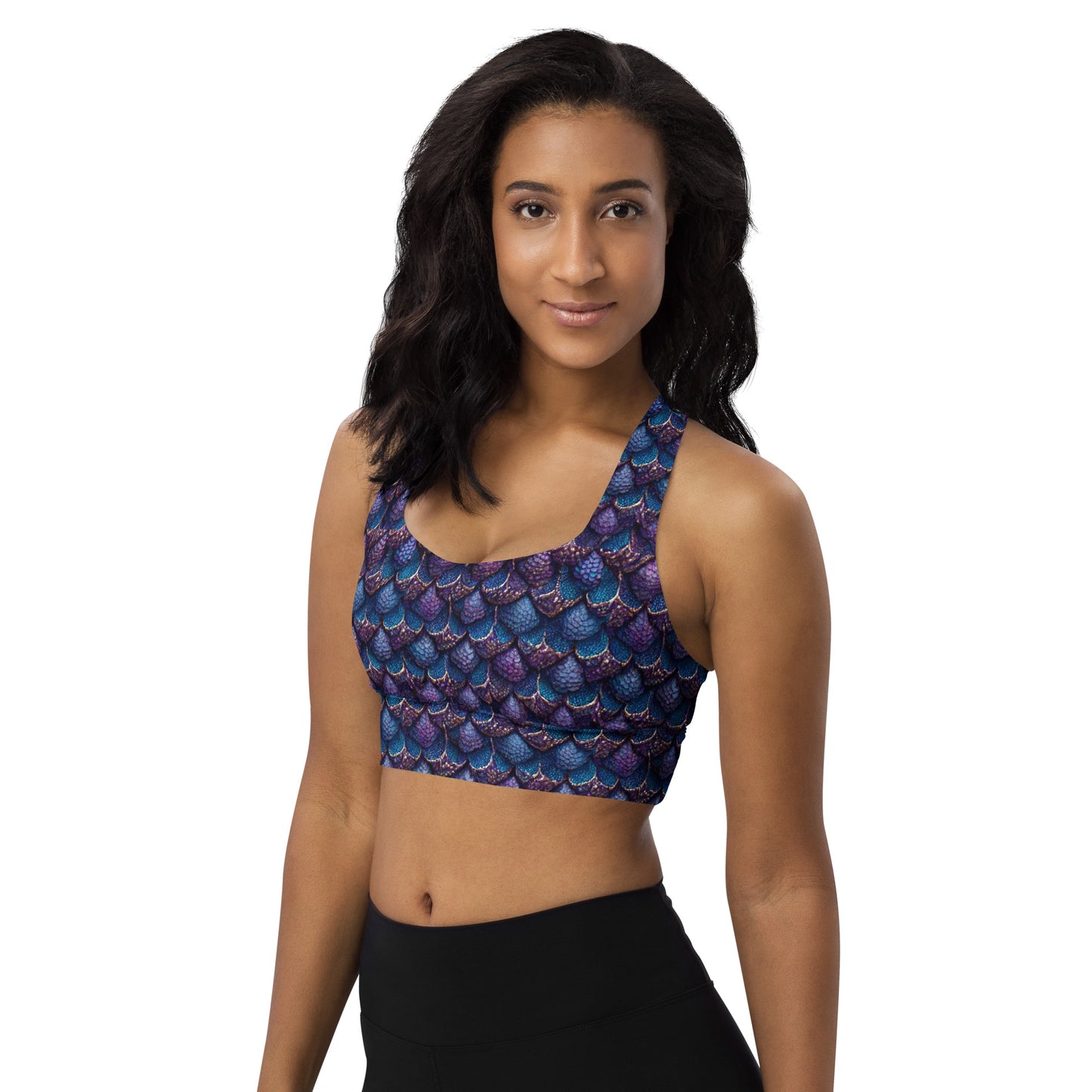 Luminosa, the Radiant Amethyst Drakon Longline sports bra