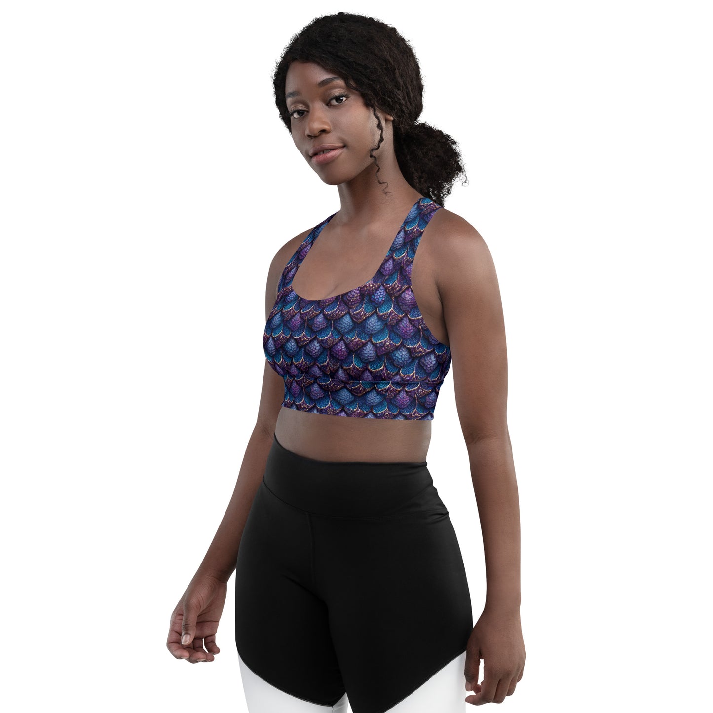 Luminosa, the Radiant Amethyst Drakon Longline sports bra