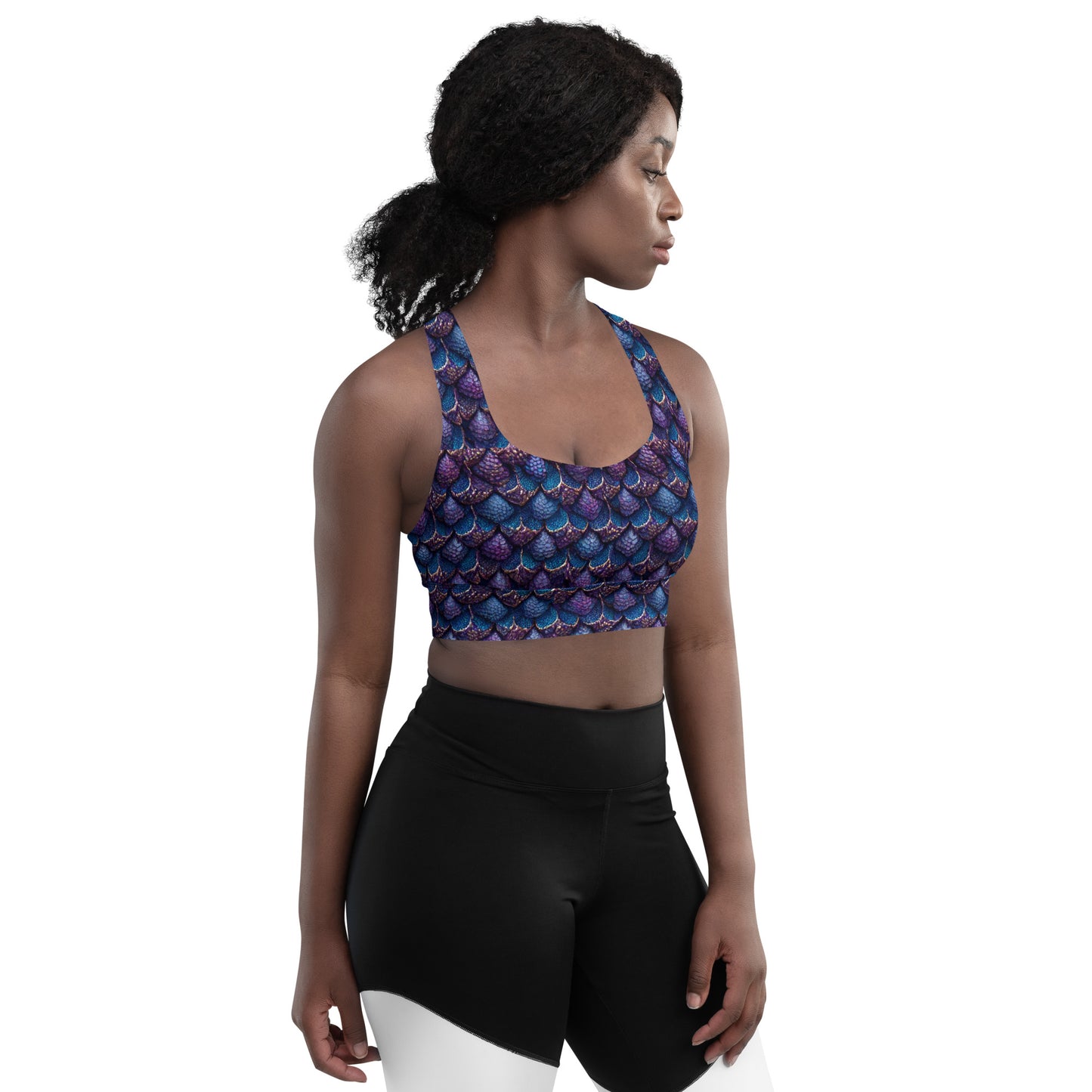 Luminosa, the Radiant Amethyst Drakon Longline sports bra