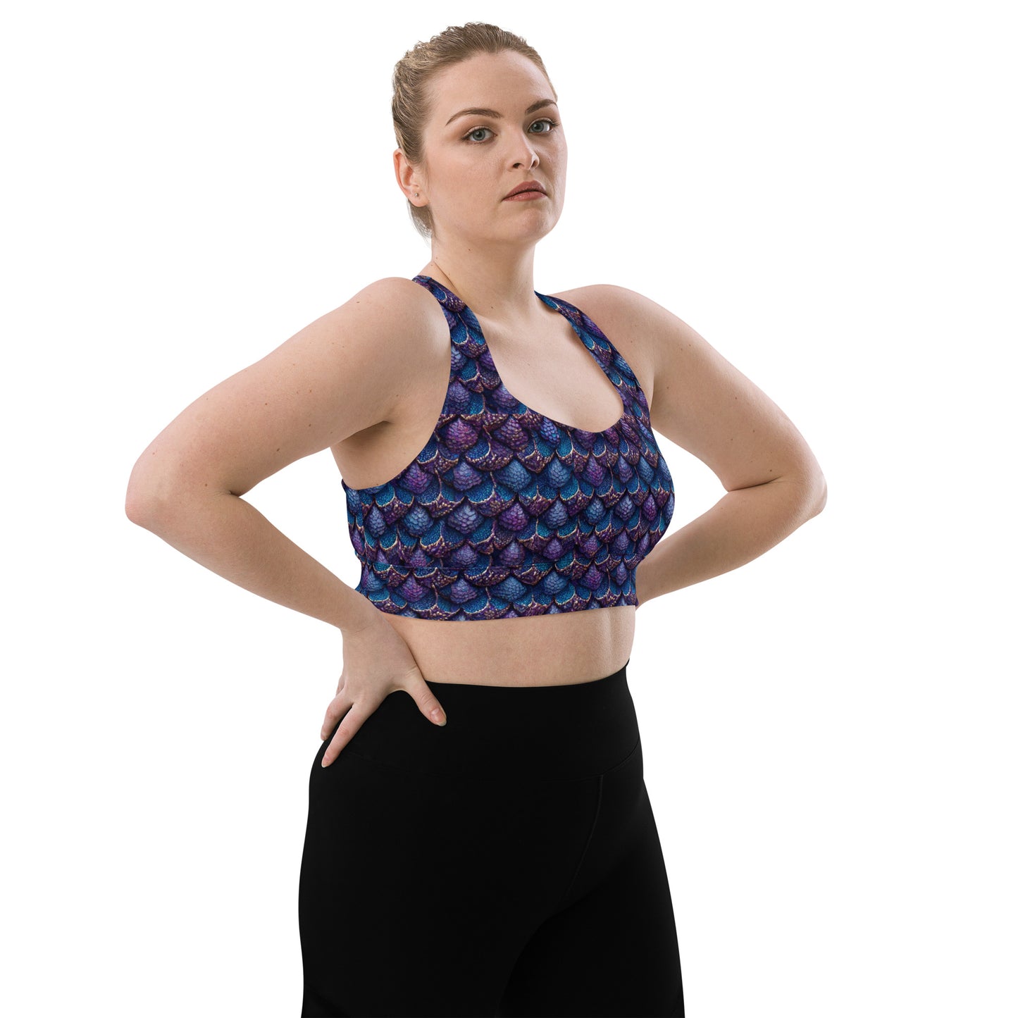 Luminosa, the Radiant Amethyst Drakon Longline sports bra